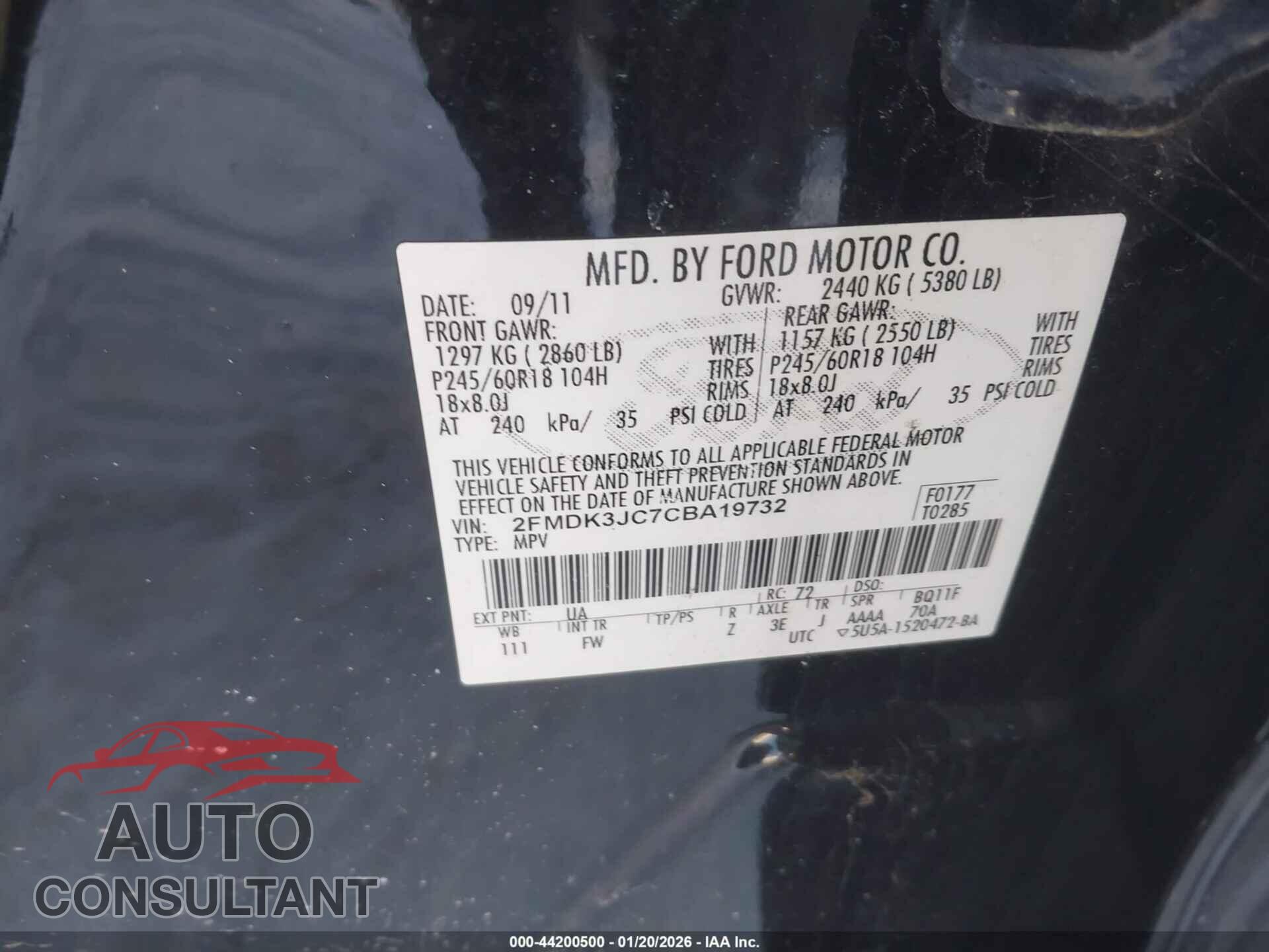 FORD EDGE 2012 - 2FMDK3JC7CBA19732