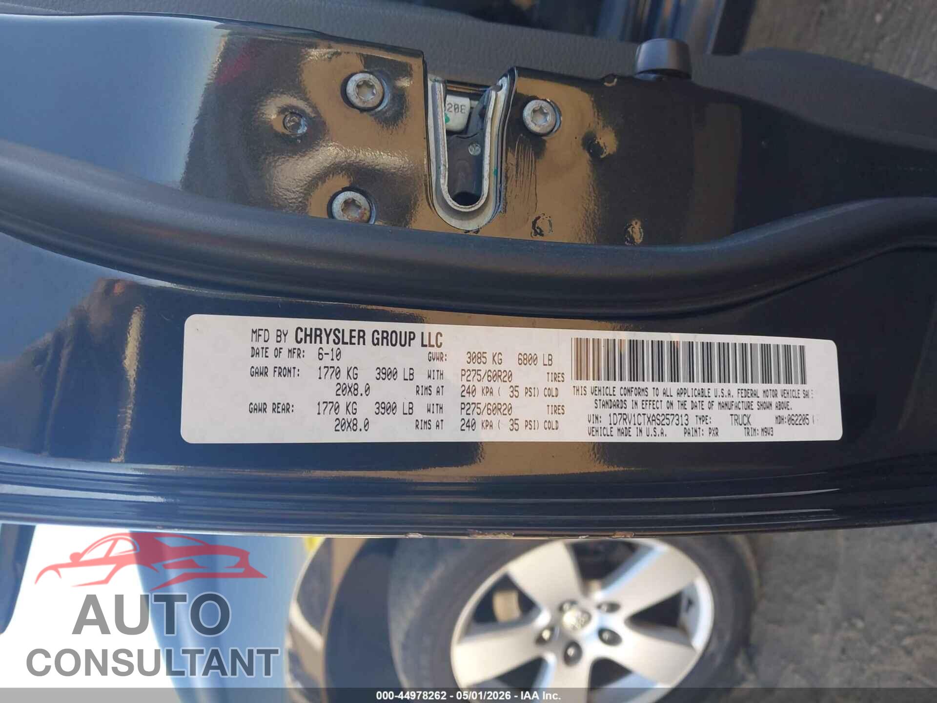 DODGE RAM 1500 2010 - 1D7RV1CTXAS257313