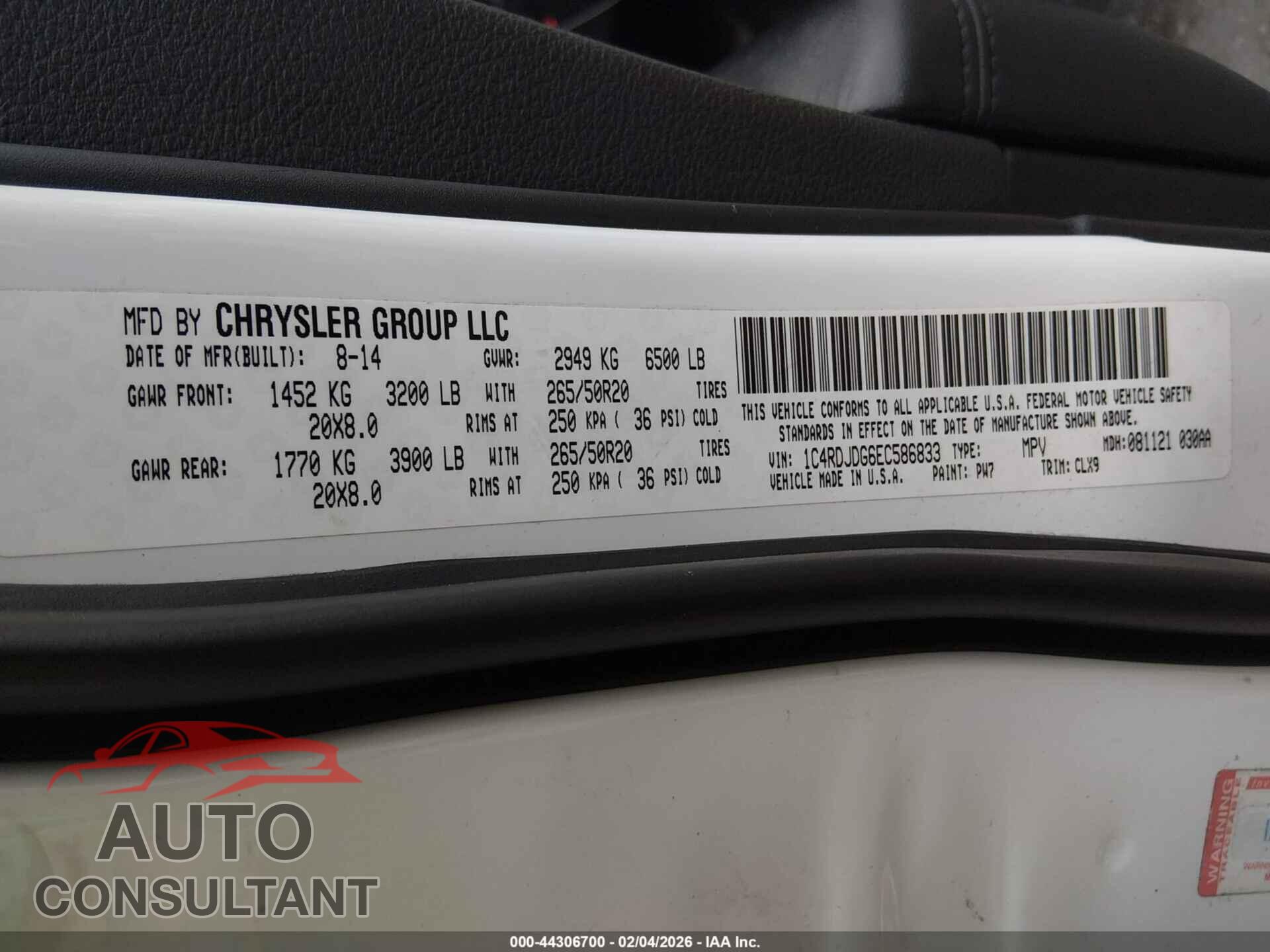 DODGE DURANGO 2014 - 1C4RDJDG6EC586833