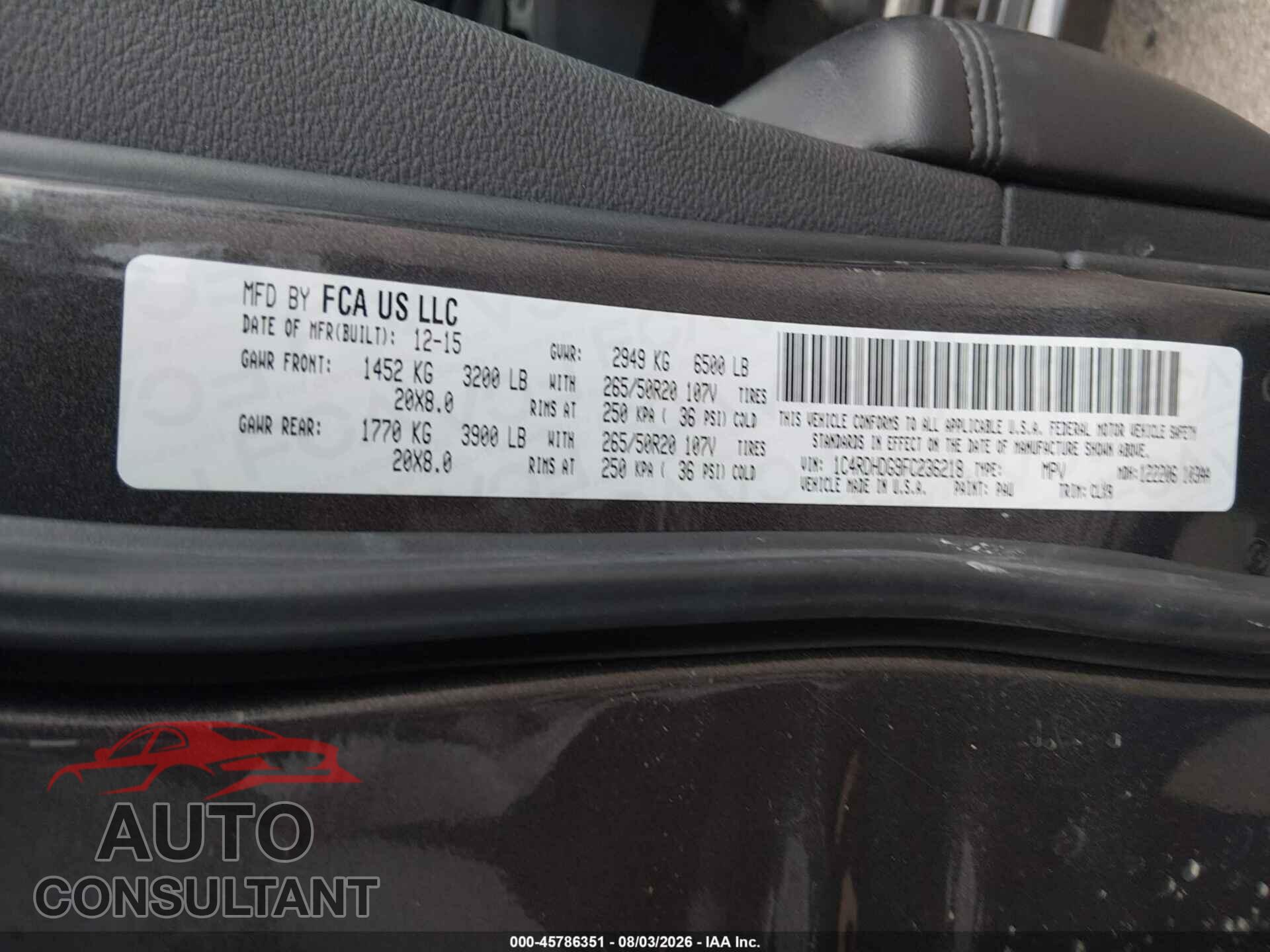 DODGE DURANGO 2015 - 1C4RDHDG9FC236218