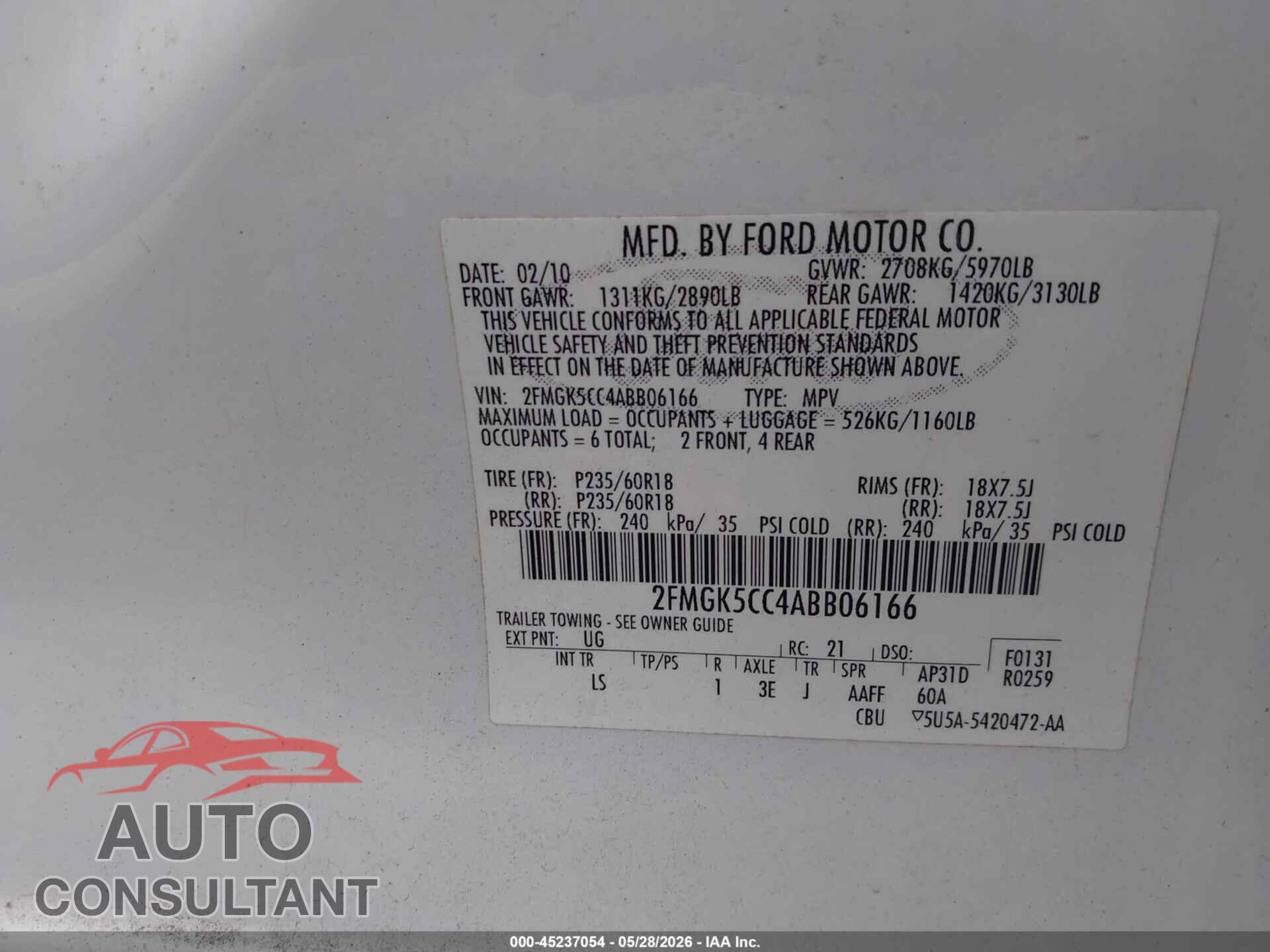 FORD FLEX 2010 - 2FMGK5CC4ABB06166