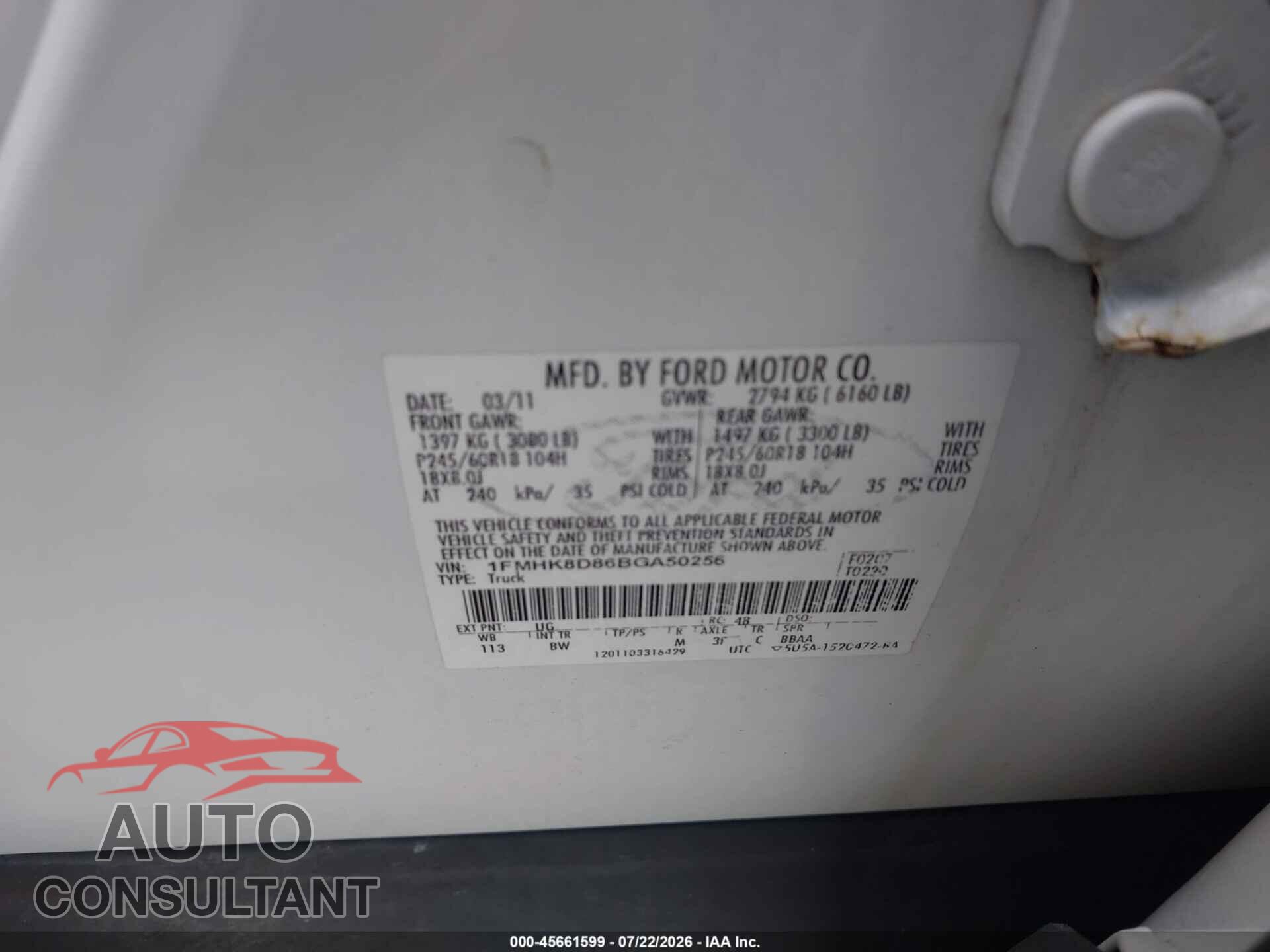 FORD EXPLORER 2011 - 1FMHK8D86BGA50256