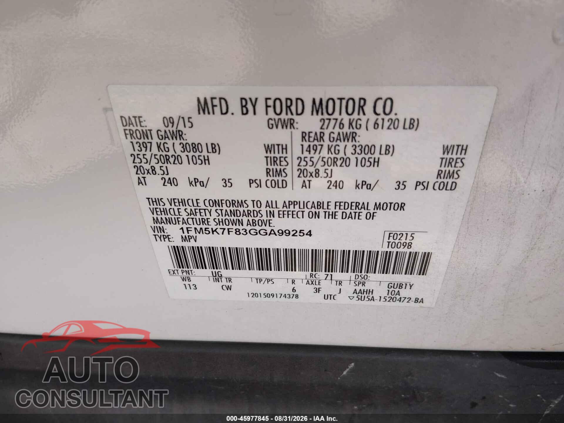 FORD EXPLORER 2016 - 1FM5K7F83GGA99254
