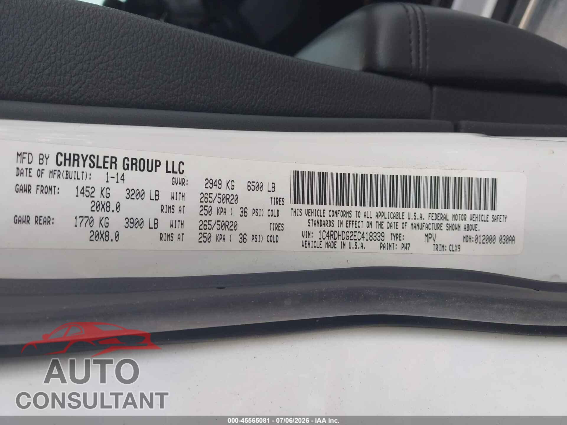 DODGE DURANGO 2014 - 1C4RDHDG2EC418339