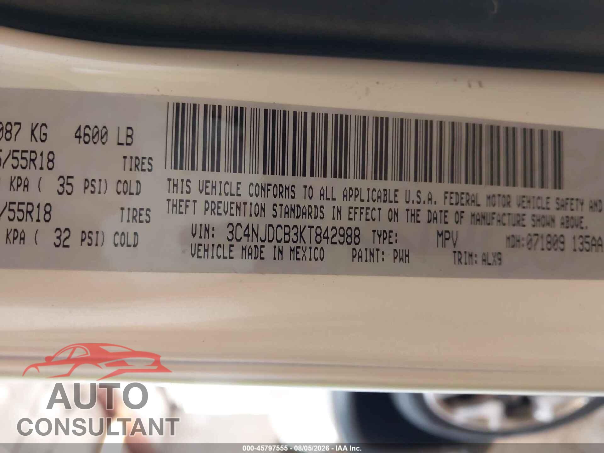 JEEP COMPASS 2019 - 3C4NJDCB3KT842988