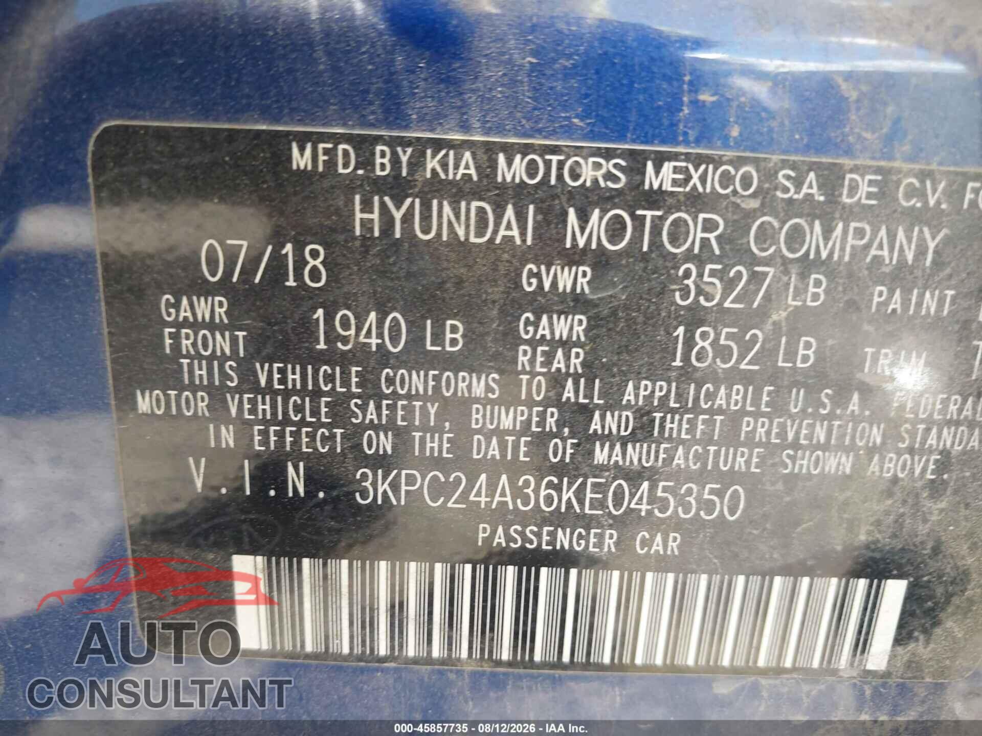 HYUNDAI ACCENT 2019 - 3KPC24A36KE045350