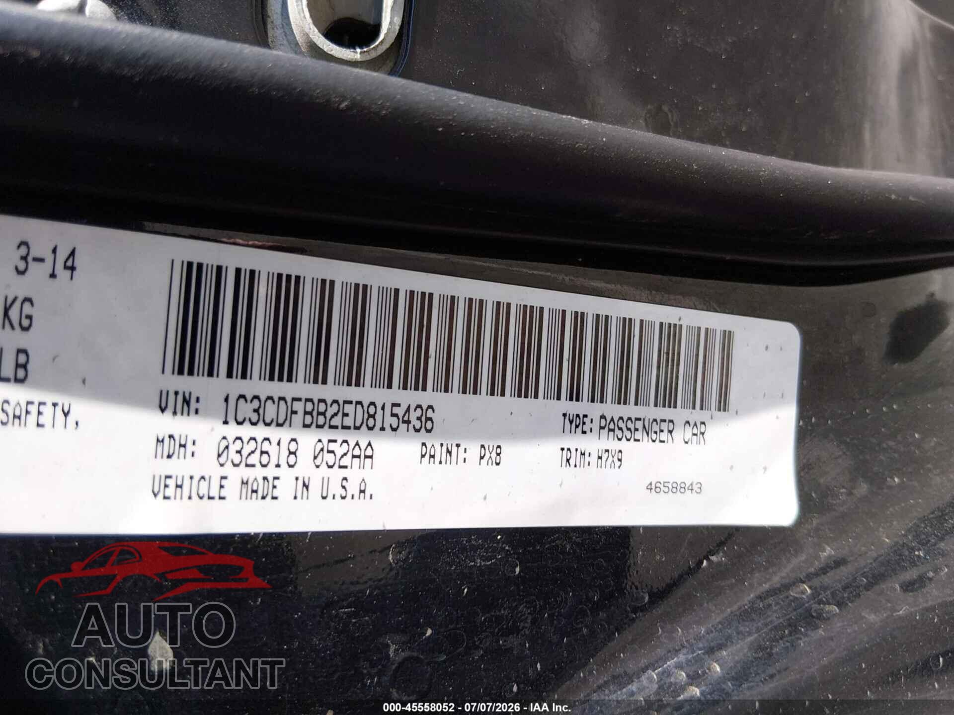 DODGE DART 2014 - 1C3CDFBB2ED815436