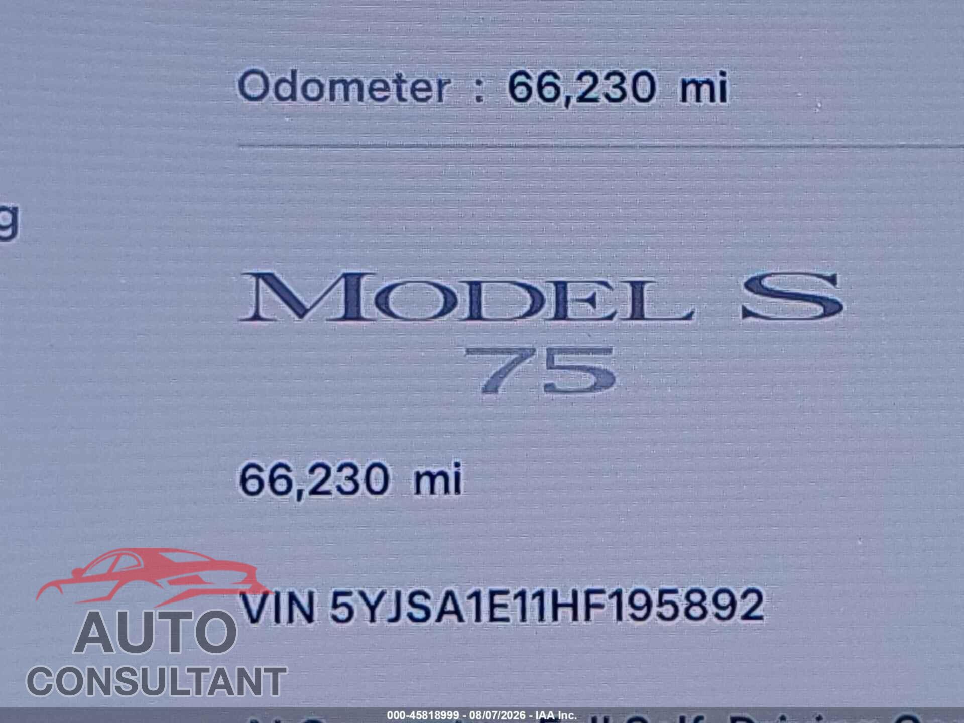 TESLA MODEL S 2017 - 5YJSA1E11HF195892