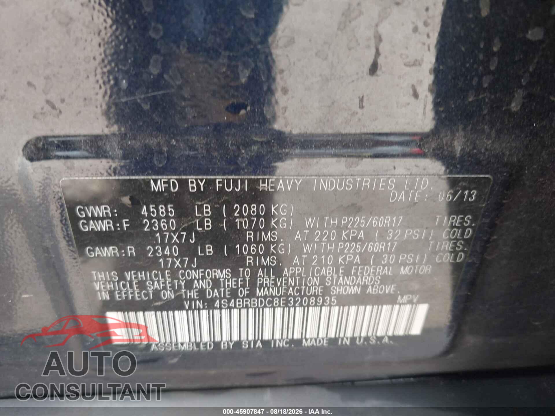SUBARU OUTBACK 2014 - 4S4BRBDC8E3208935