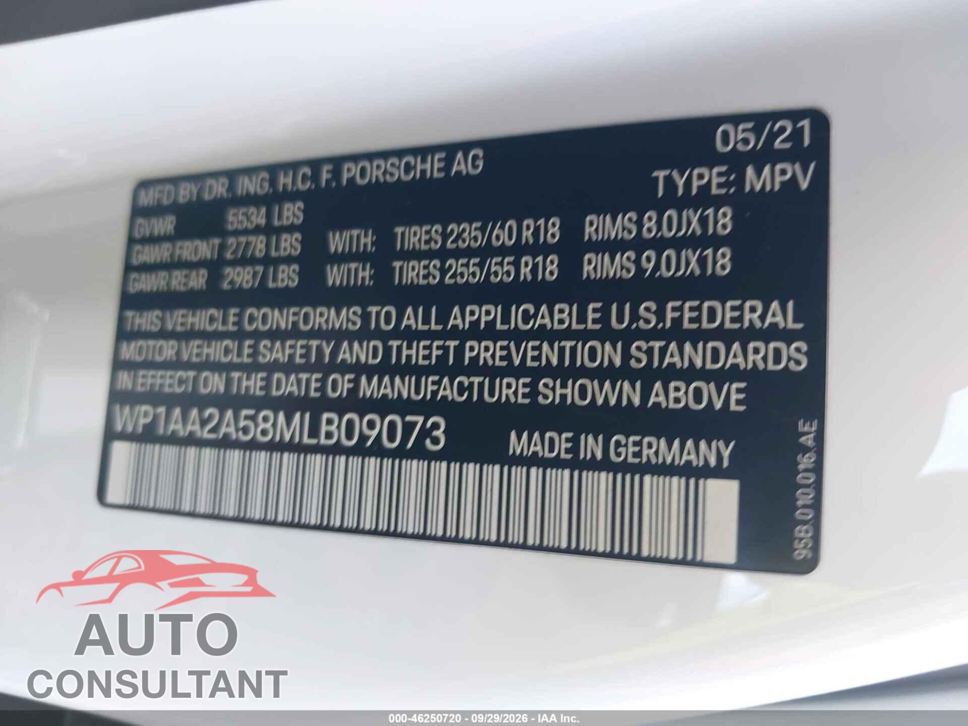 PORSCHE MACAN 2021 - WP1AA2A58MLB09073