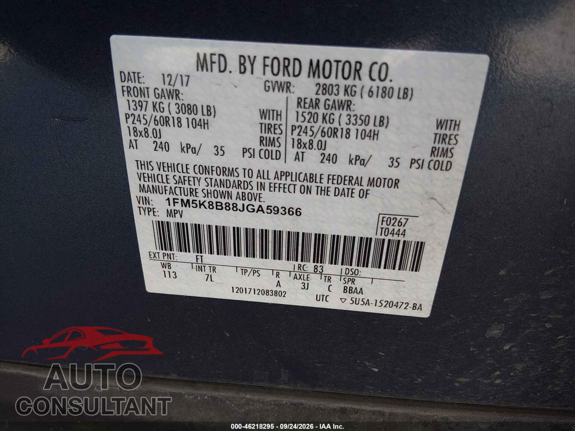 FORD EXPLORER 2018 - 1FM5K8B88JGA59366