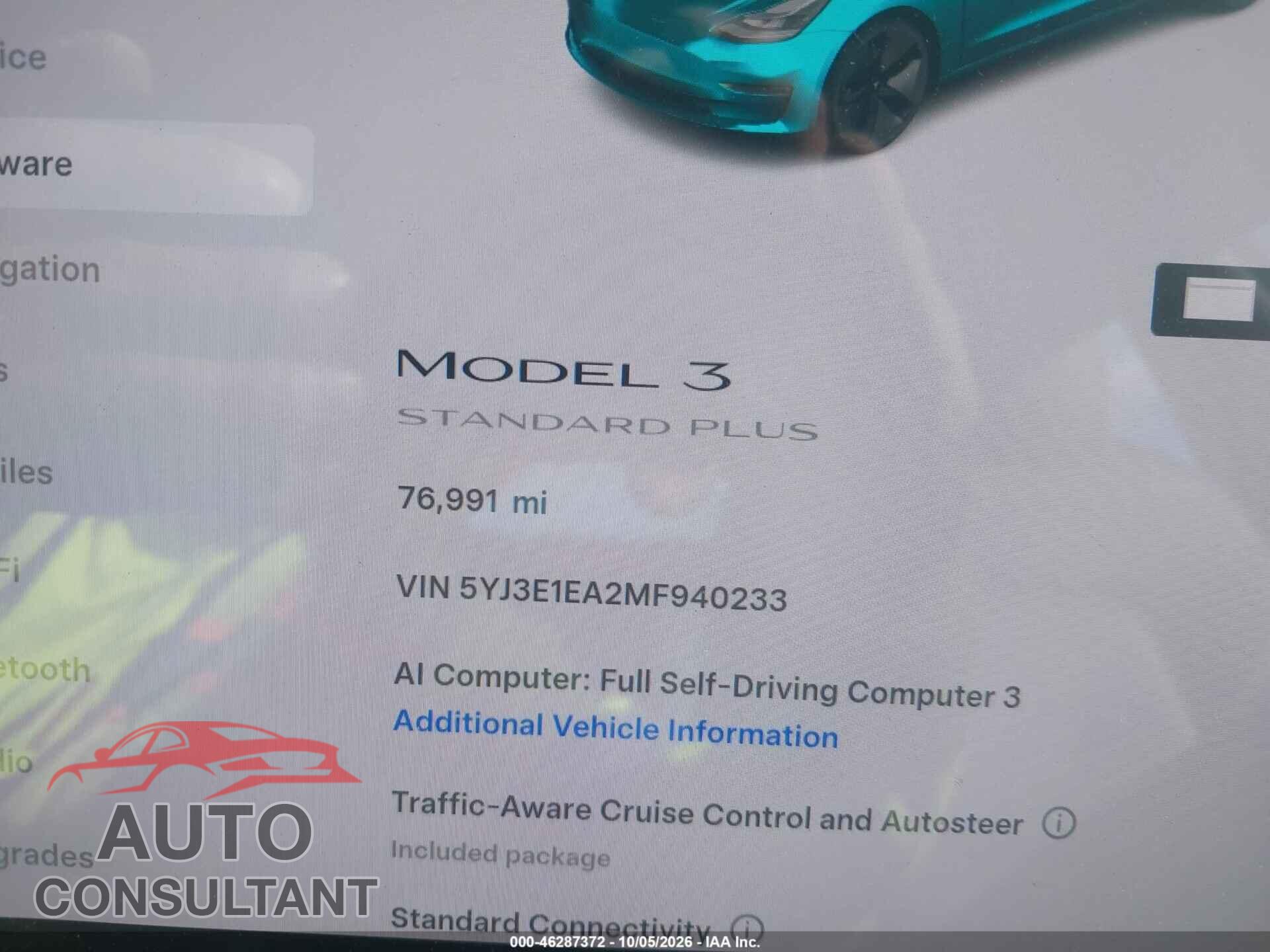 TESLA MODEL 3 2021 - 5YJ3E1EA2MF940233