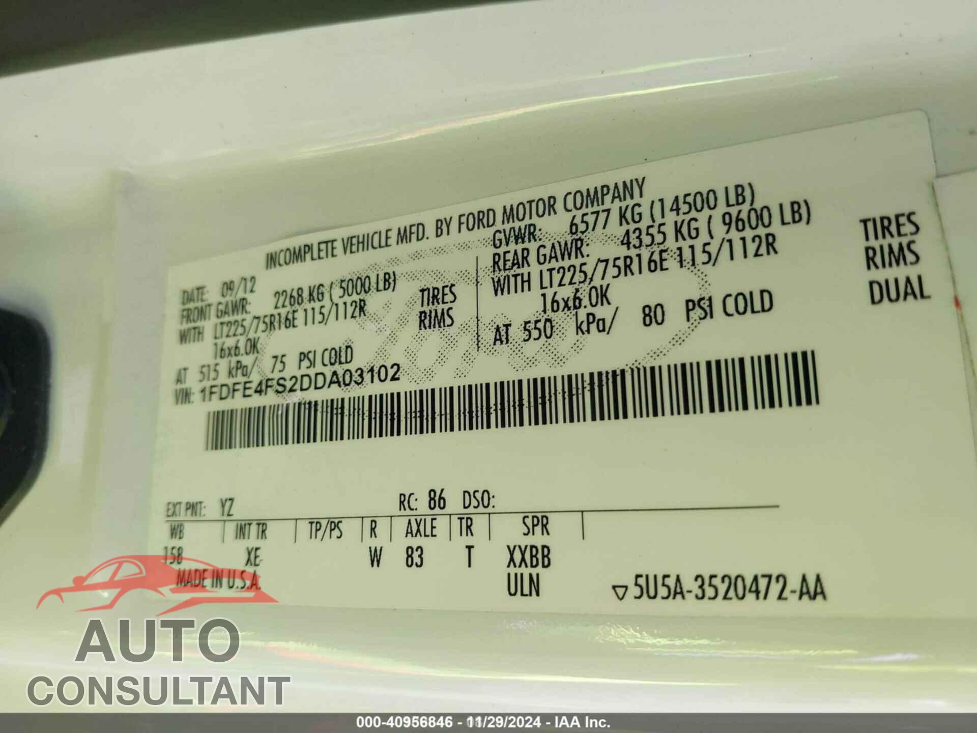 FORD E-450 CUTAWAY 2013 - 1FDFE4FS2DDA03102