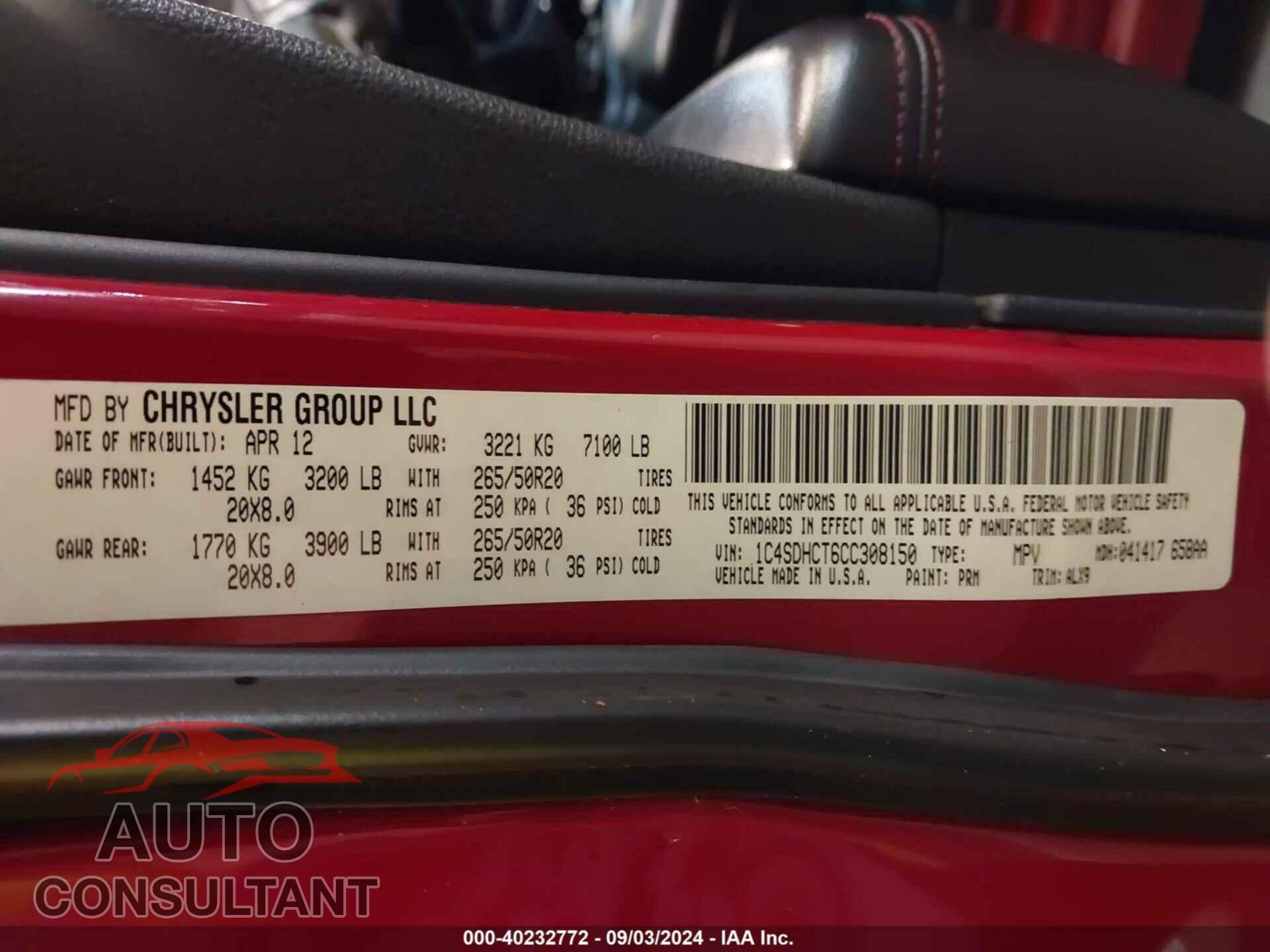 DODGE DURANGO 2012 - 1C4SDHCT6CC308150