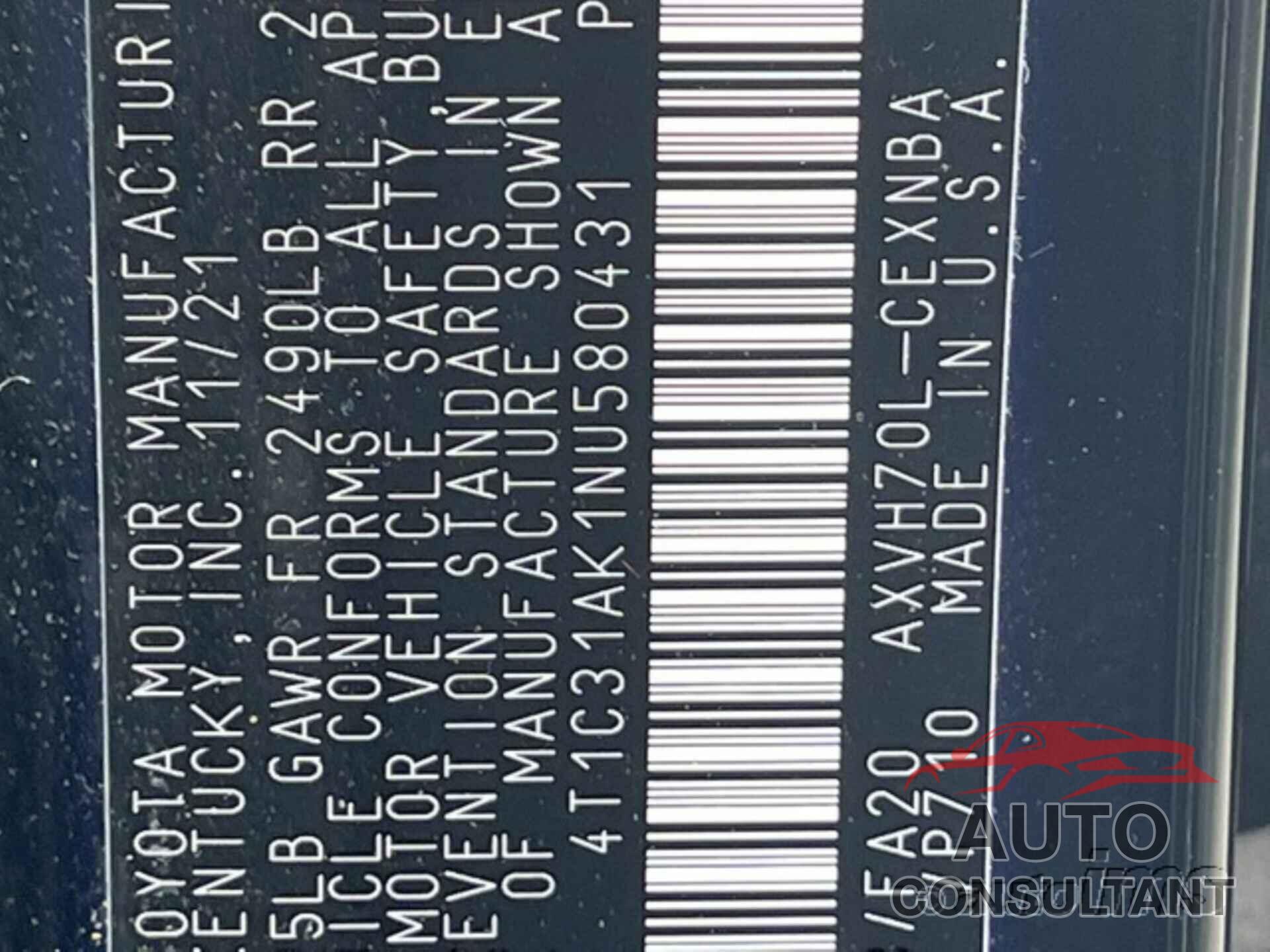 TOYOTA CAMRY 2022 - 4T1C31AK1NU580431