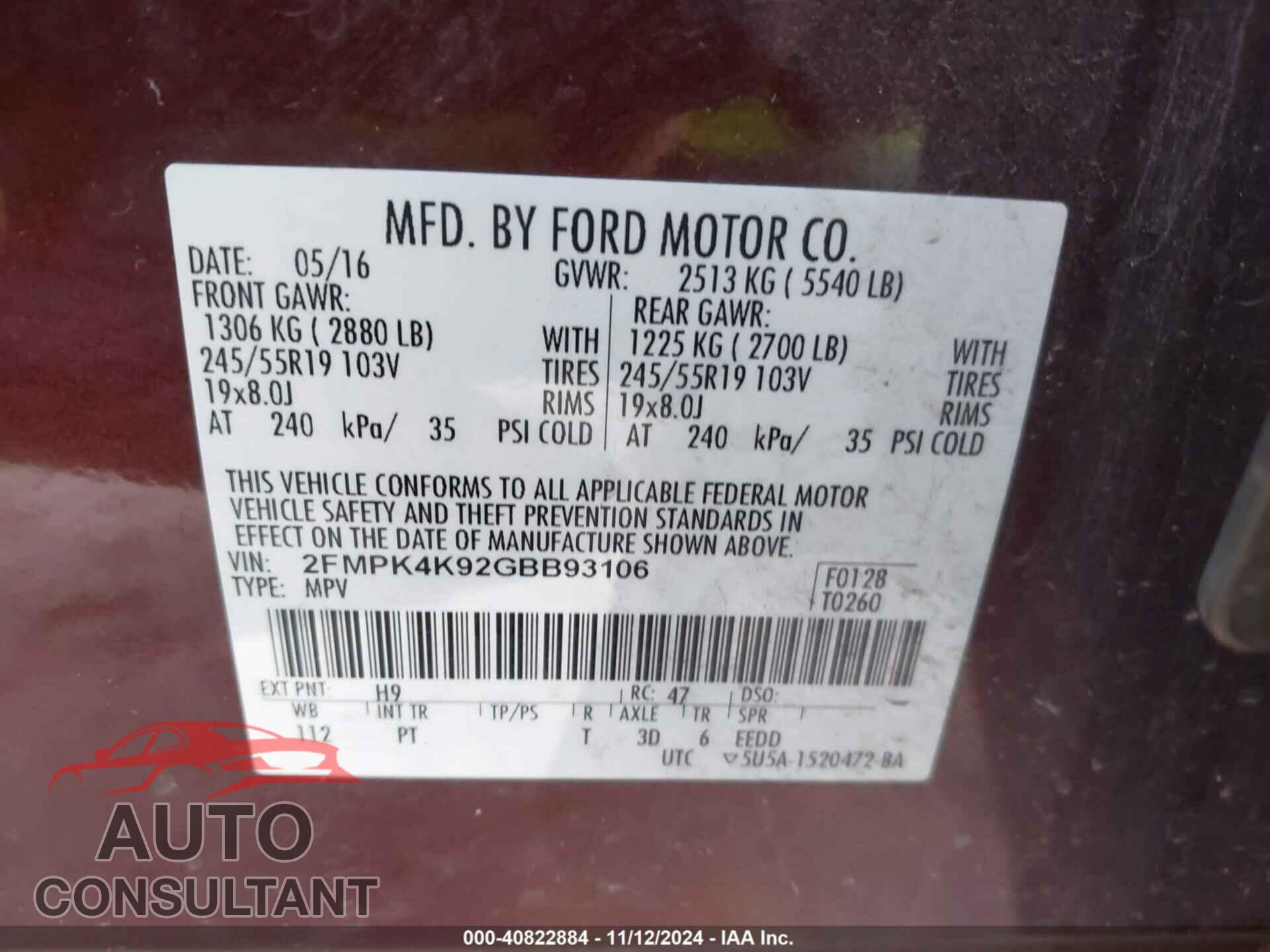 FORD EDGE 2016 - 2FMPK4K92GBB93106