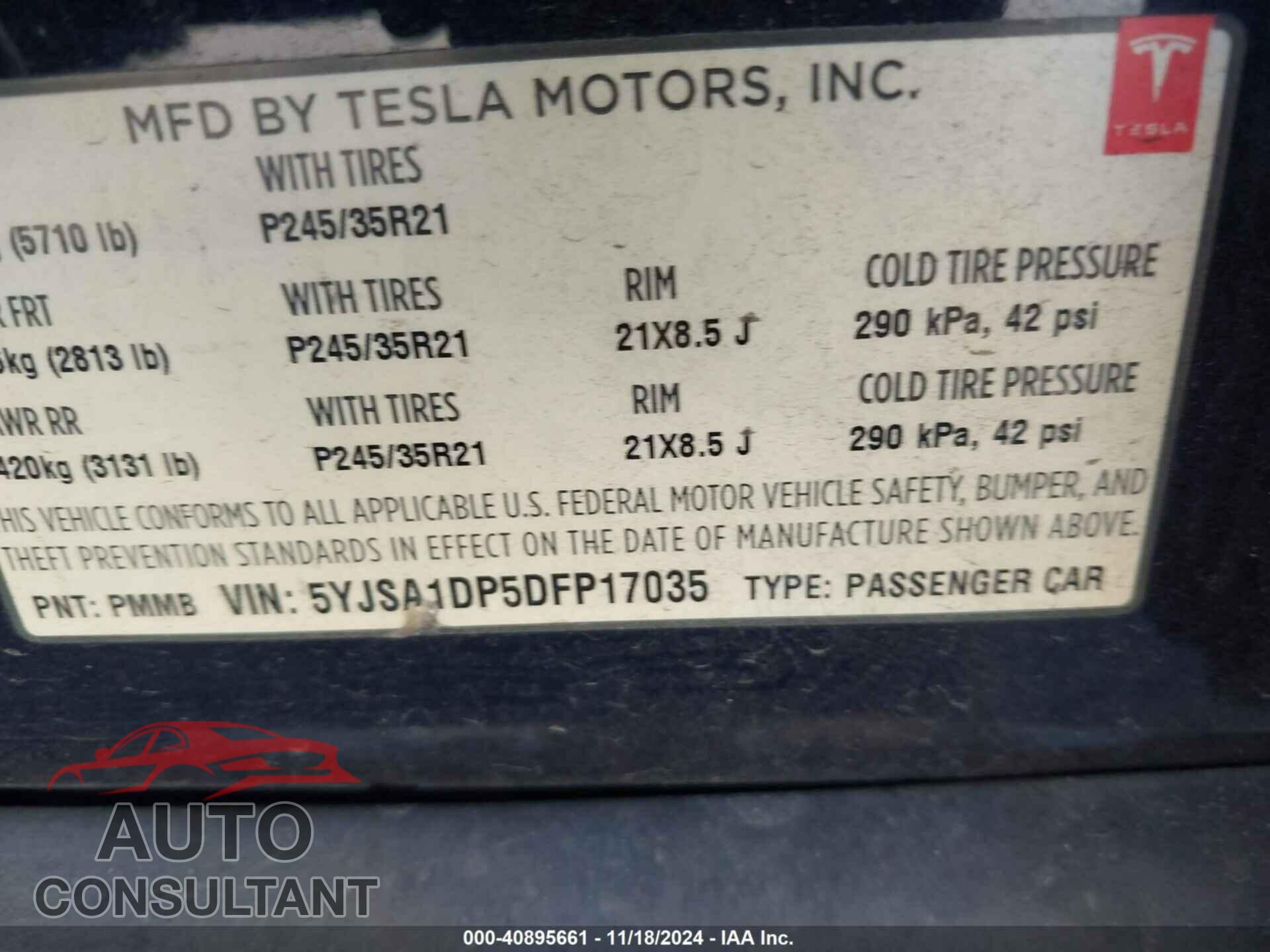 TESLA MODEL S 2013 - 5YJSA1DP5DFP17035