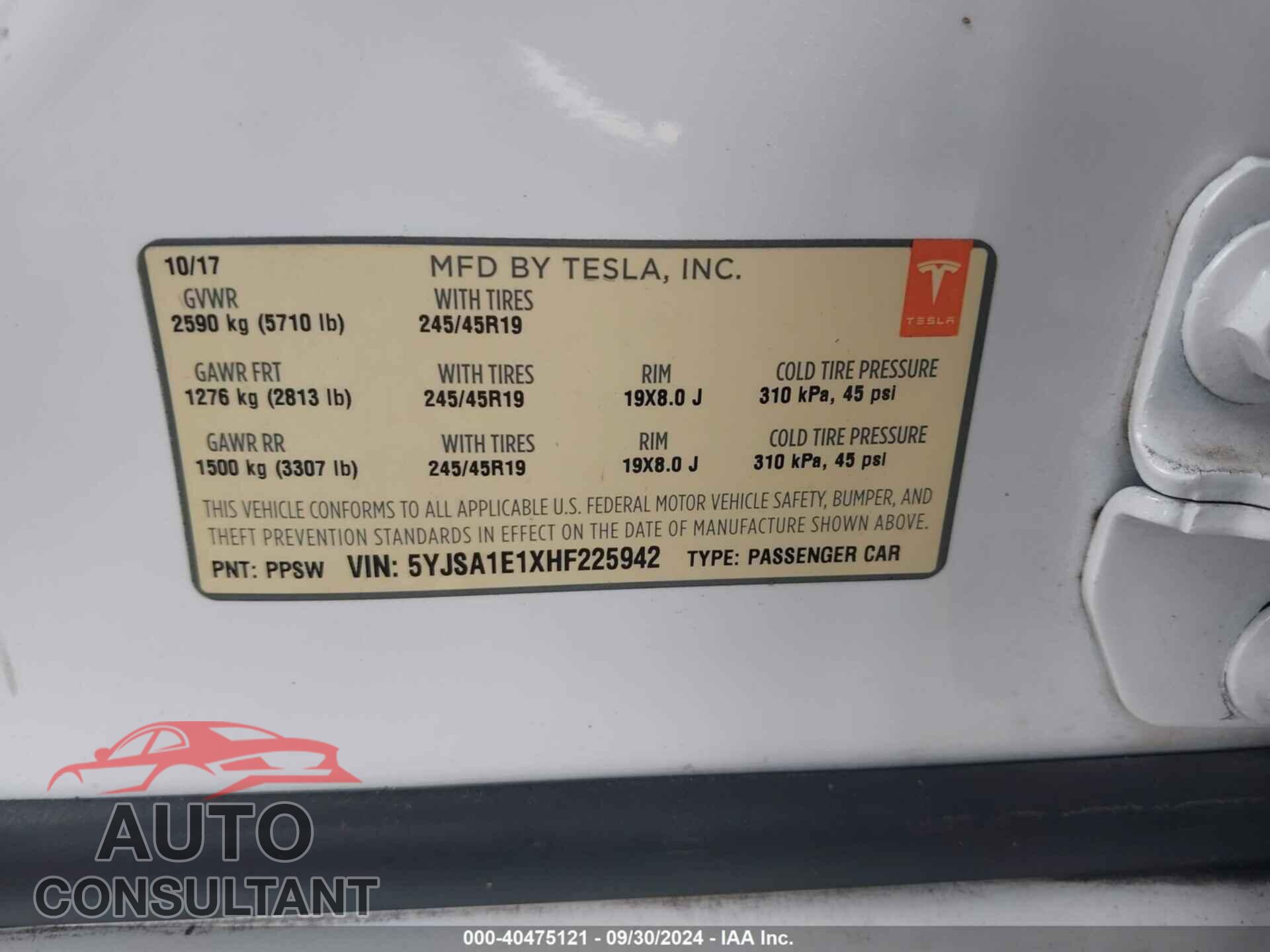 TESLA MODEL S 2017 - 5YJSA1E1XHF225942
