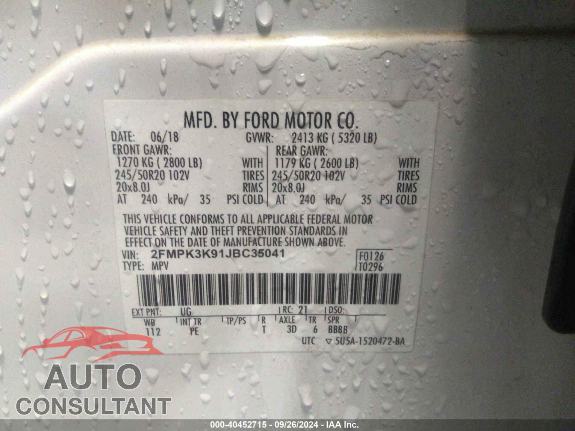FORD EDGE 2018 - 2FMPK3K91JBC35041