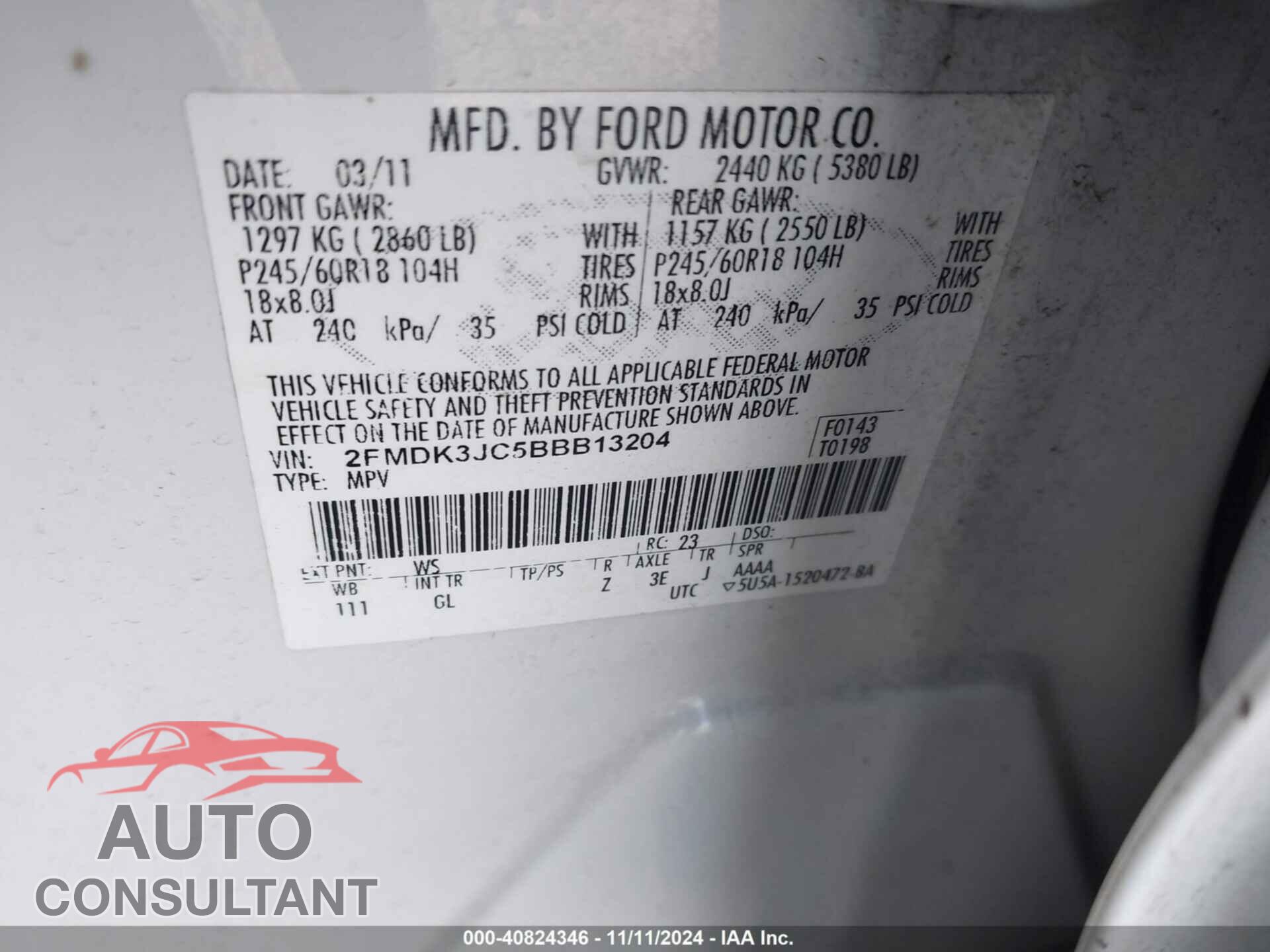 FORD EDGE 2011 - 2FMDK3JC5BBB13204