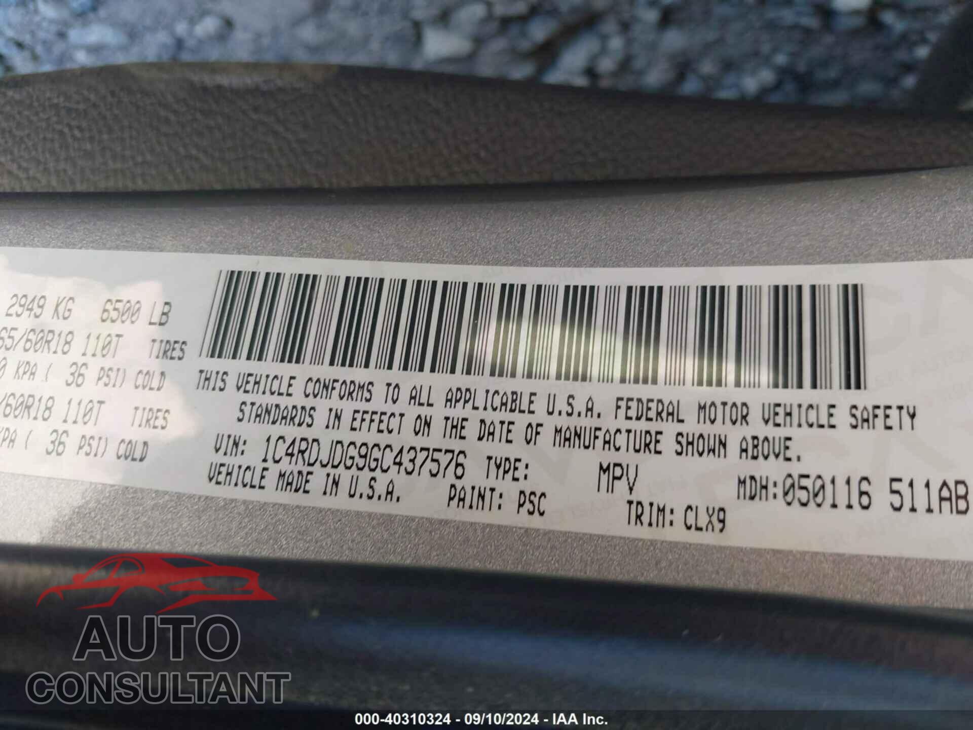 DODGE DURANGO 2016 - 1C4RDJDG9GC437576
