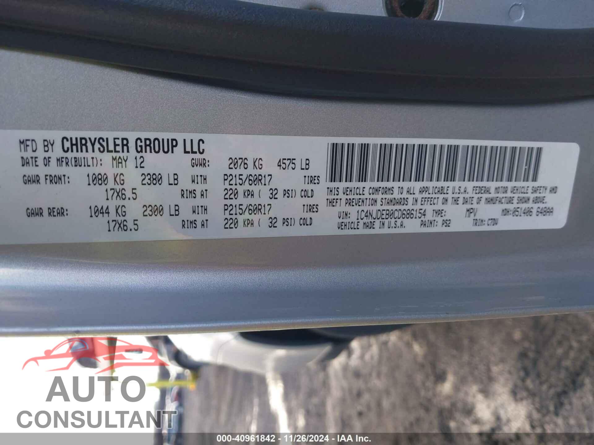 JEEP COMPASS 2012 - 1C4NJDEB0CD686154