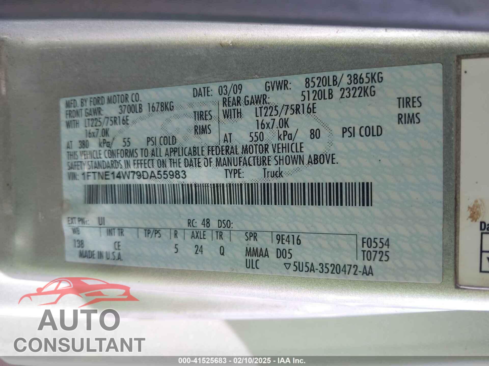 FORD E-150 2009 - 1FTNE14W79DA55983