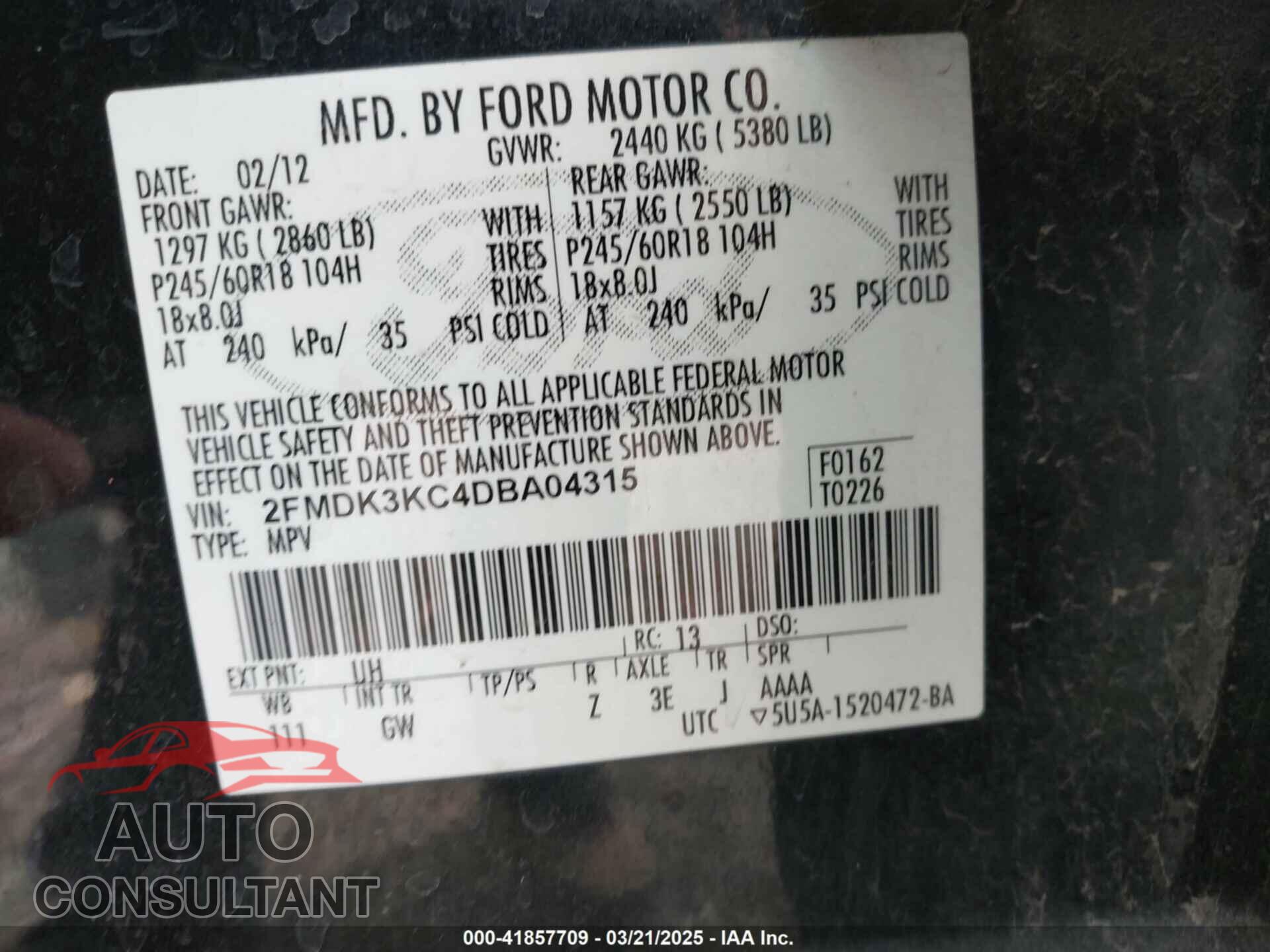 FORD EDGE 2013 - 2FMDK3KC4DBA04315
