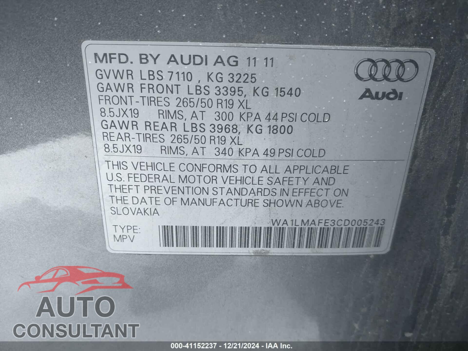 AUDI Q7 2012 - WA1LMAFE3CD005243