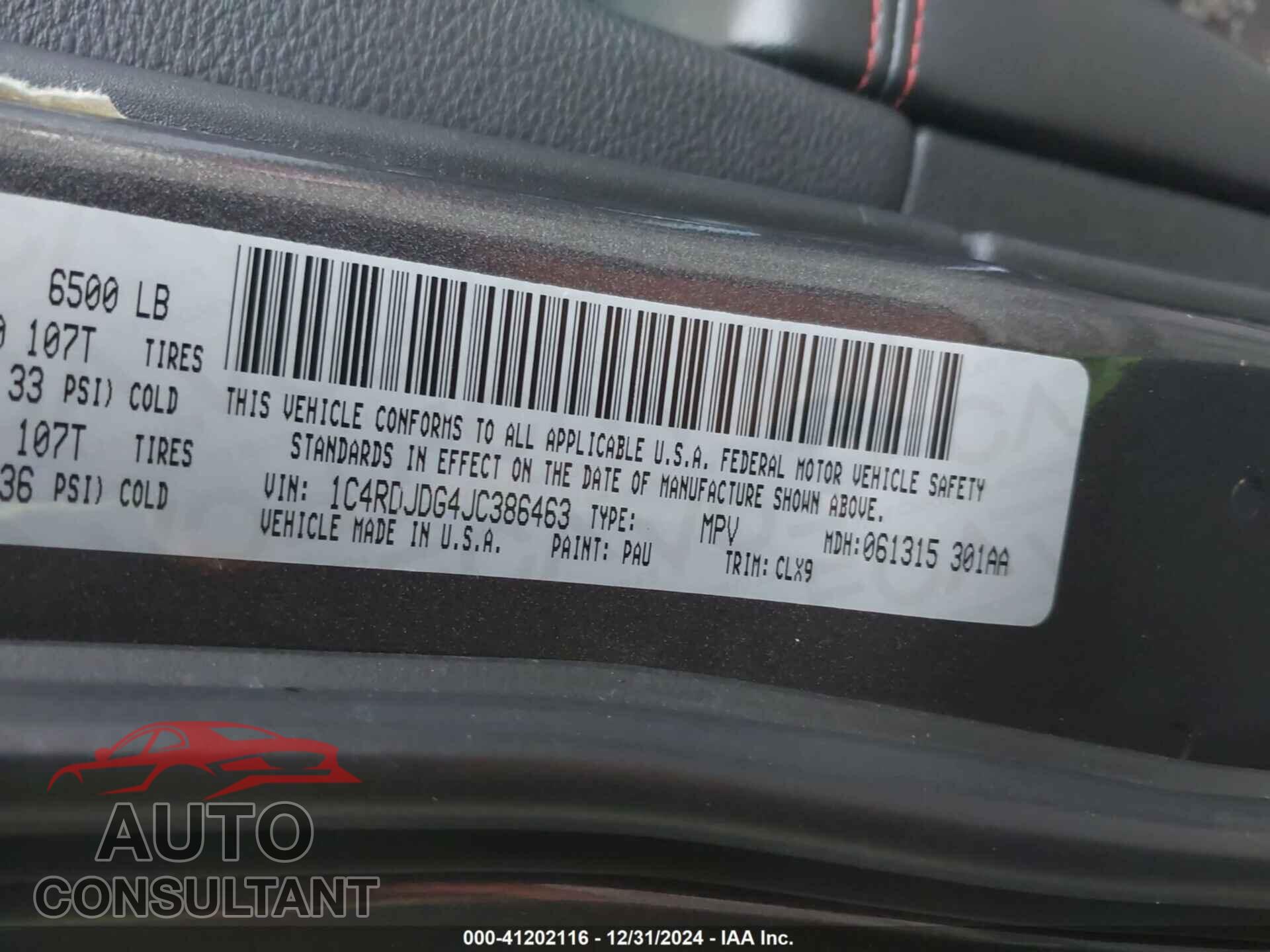 DODGE DURANGO 2018 - 1C4RDJDG4JC386463