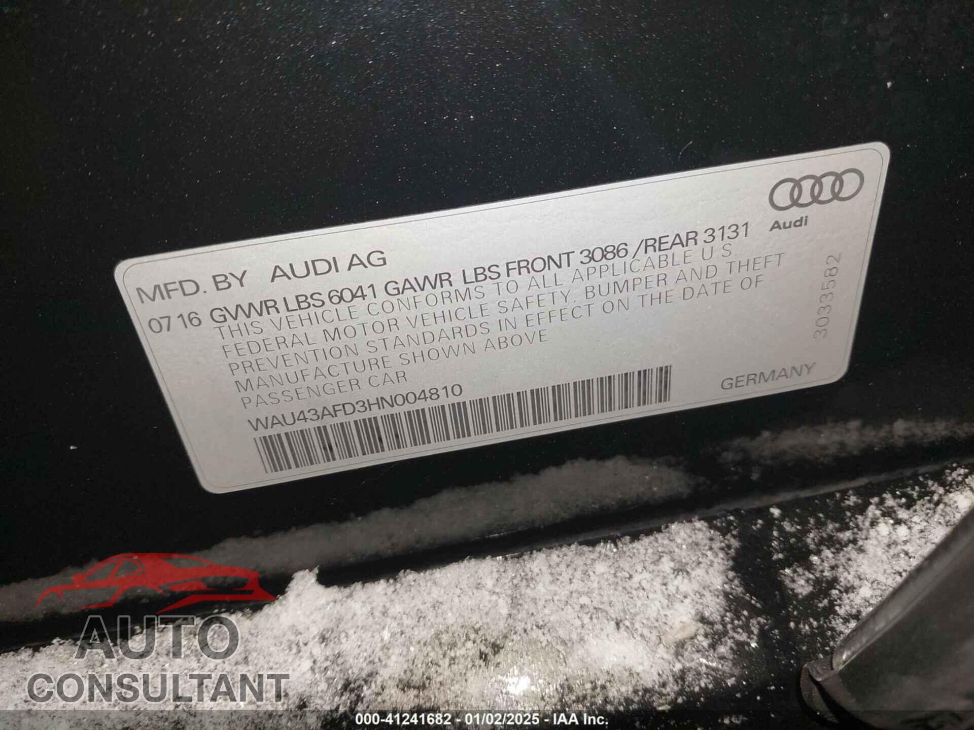 AUDI A8 2017 - WAU43AFD3HN004810