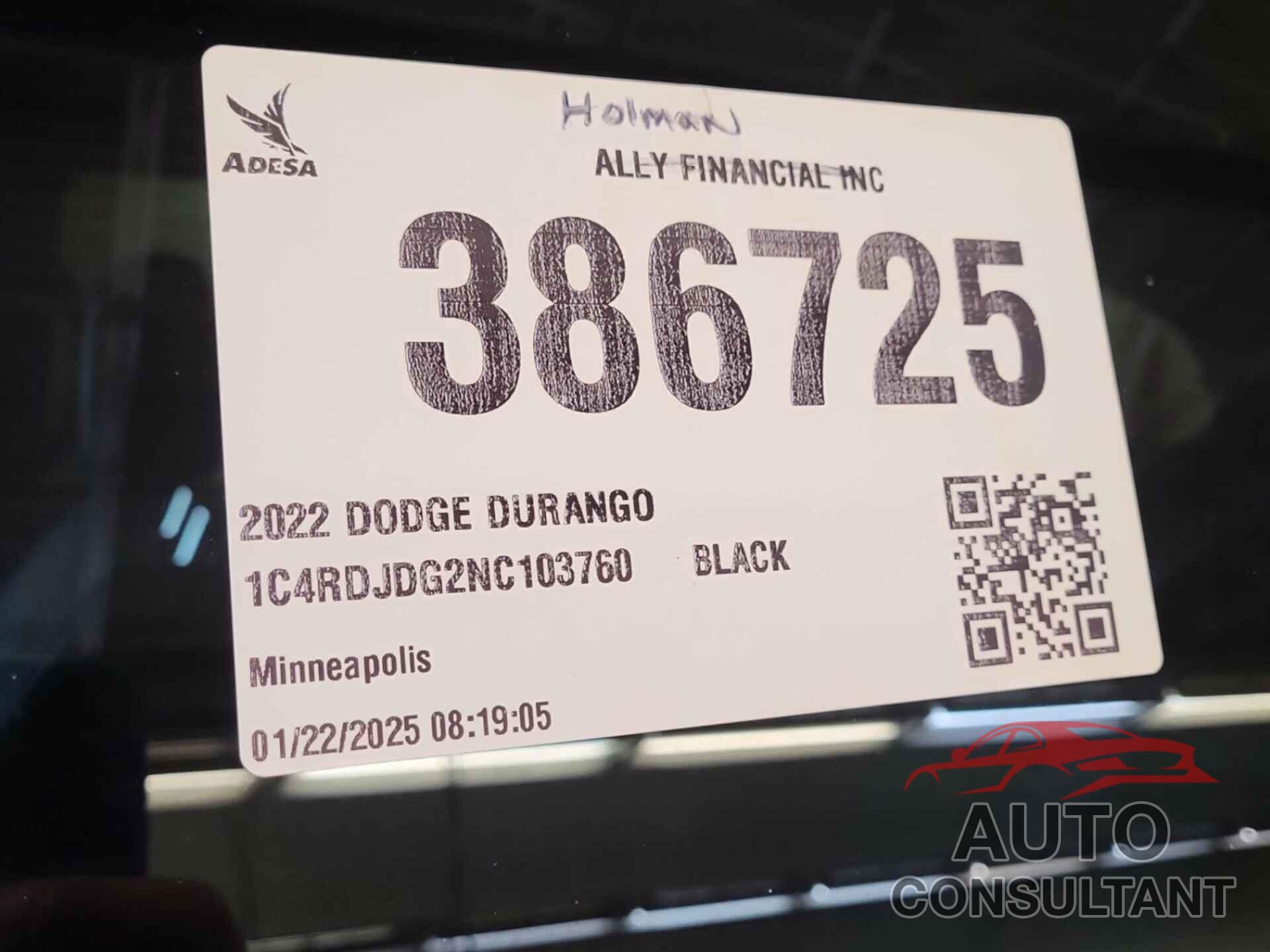 DODGE DURANGO 2022 - 1C4RDJDG2NC103760