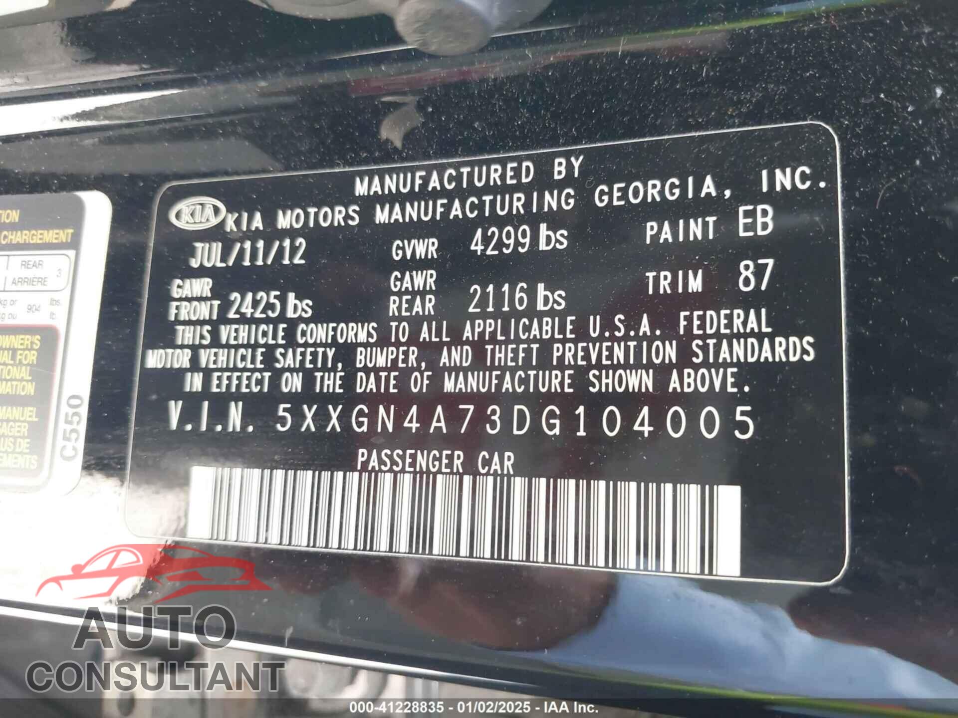 KIA OPTIMA 2013 - 5XXGN4A73DG104005