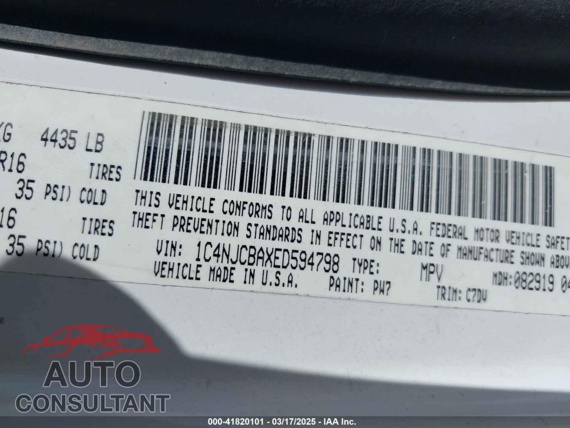 JEEP COMPASS 2014 - 1C4NJCBAXED594798
