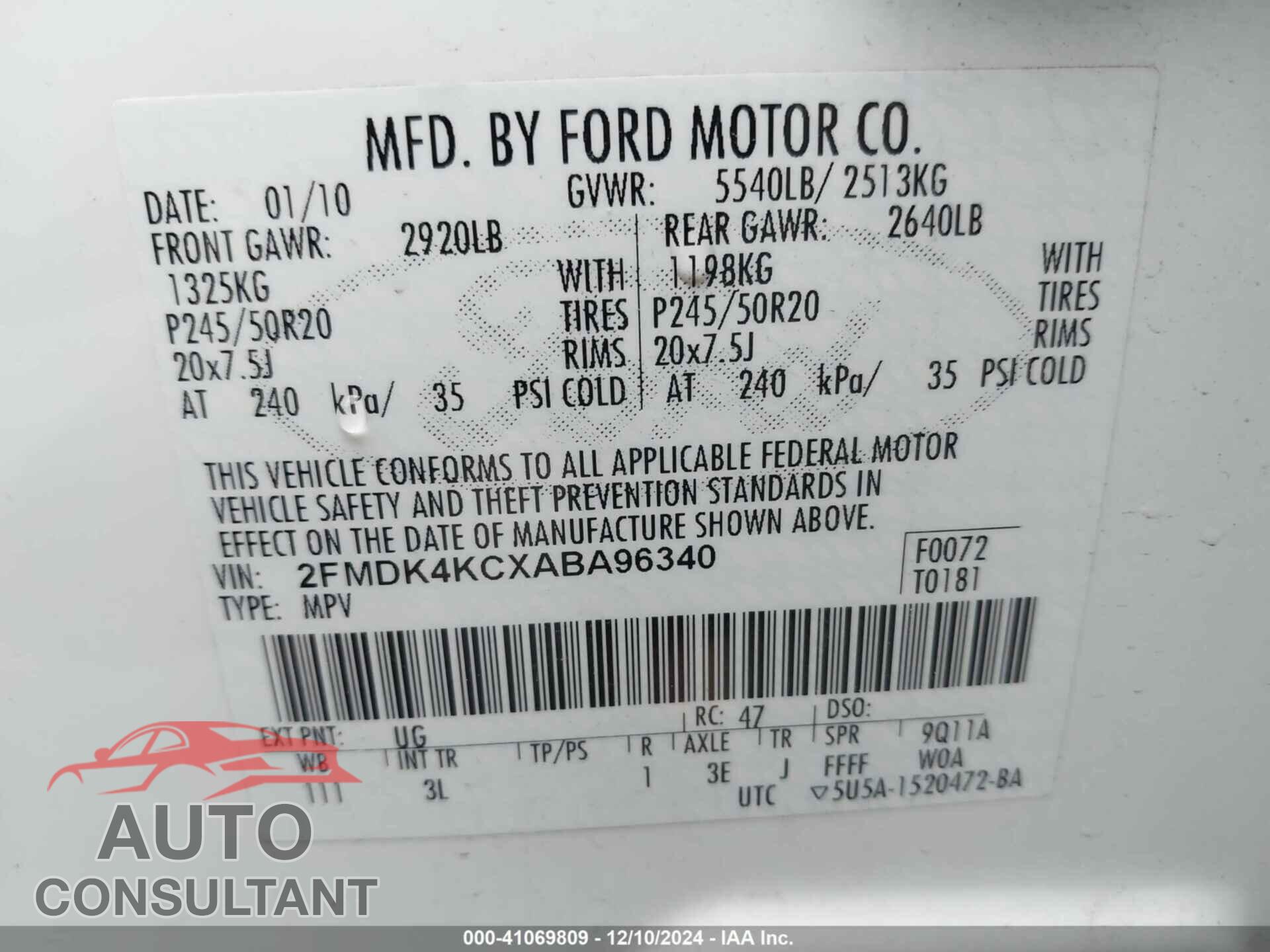 FORD EDGE 2010 - 2FMDK4KCXABA96340