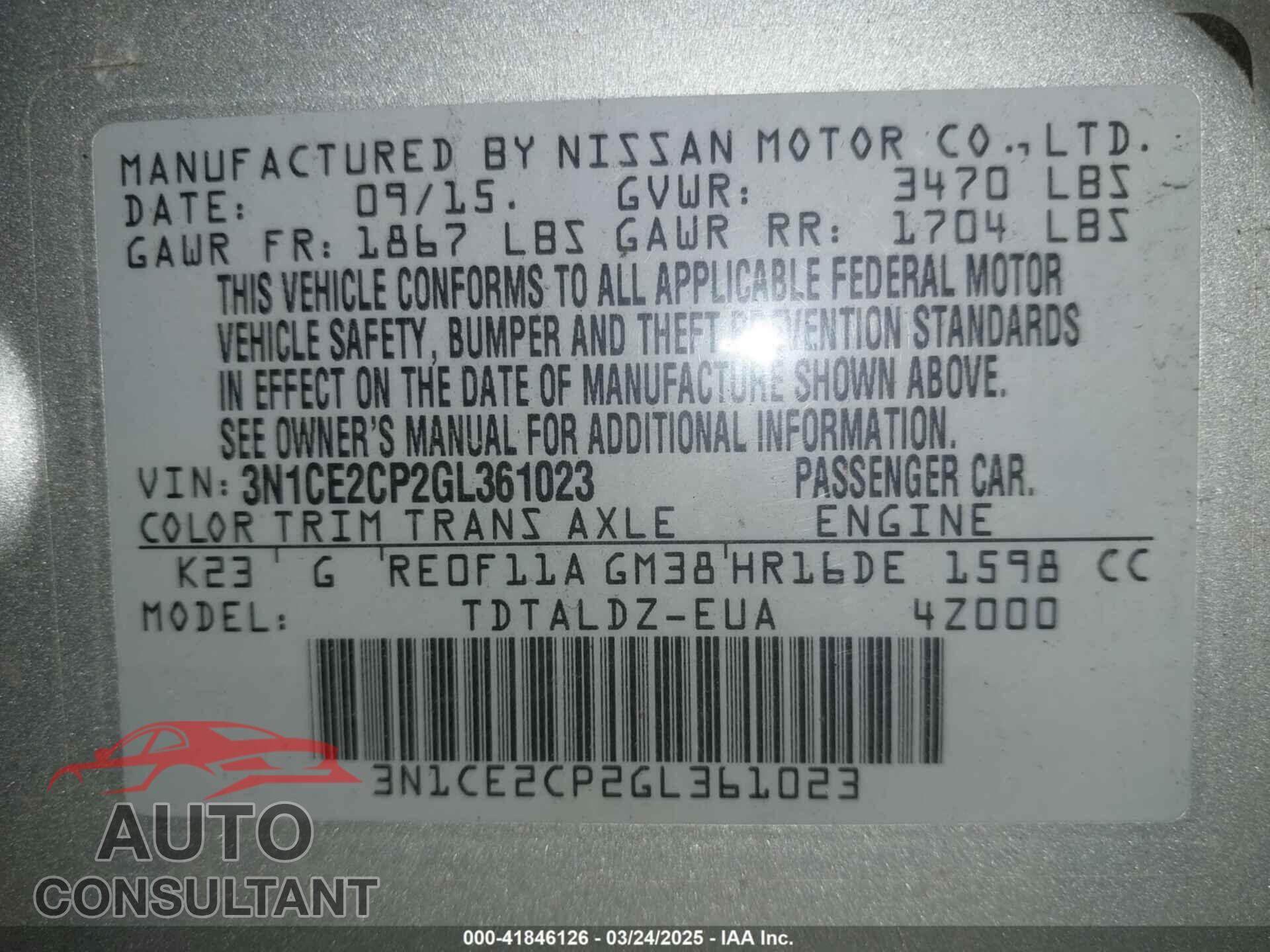 NISSAN VERSA NOTE 2016 - 3N1CE2CP2GL361023