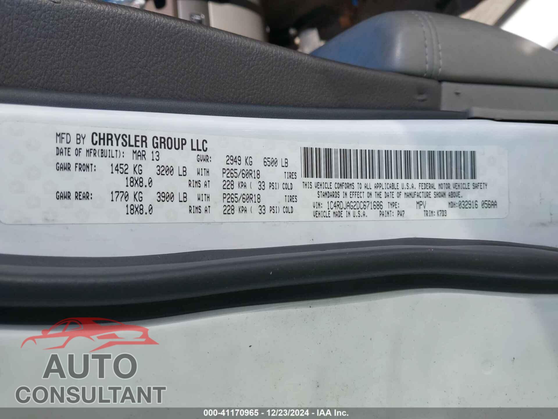 DODGE DURANGO 2013 - 1C4RDJAG2DC671686
