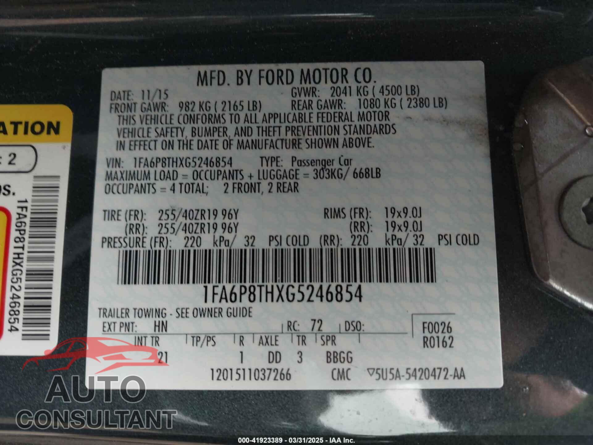 FORD MUSTANG 2016 - 1FA6P8THXG5246854