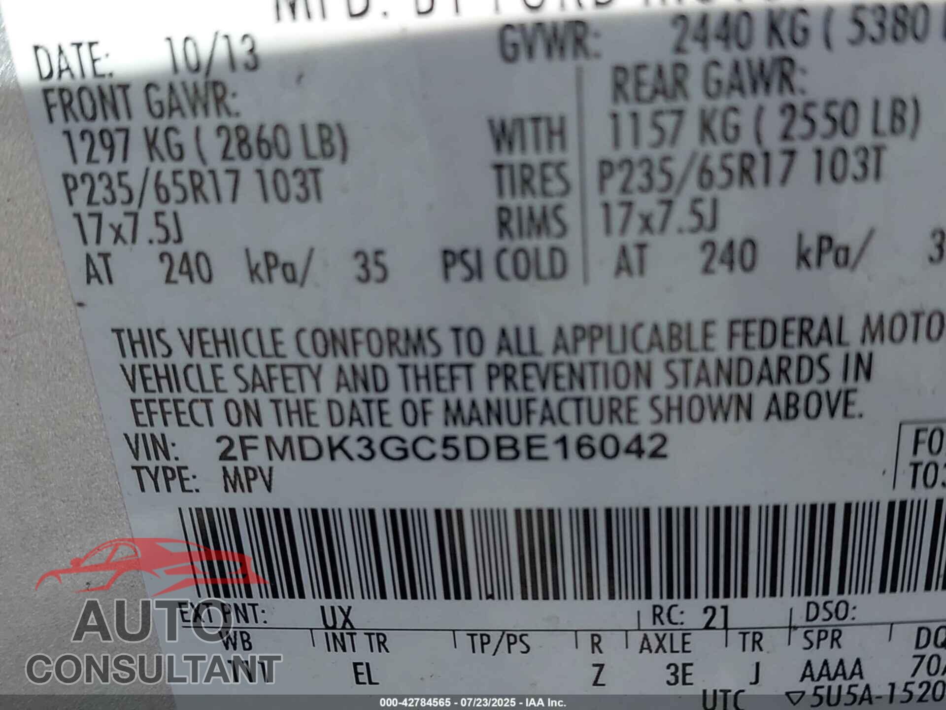 FORD EDGE 2013 - 2FMDK3GC5DBE16042