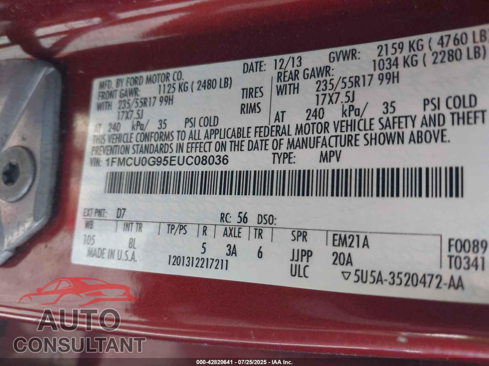 FORD ESCAPE 2014 - 1FMCU0G95EUC08036