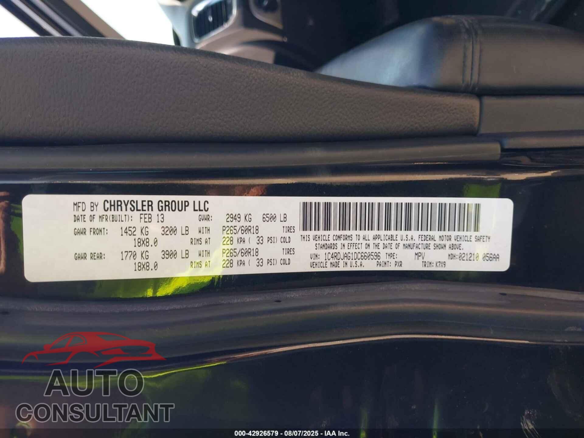 DODGE DURANGO 2013 - 1C4RDJAG1DC660596