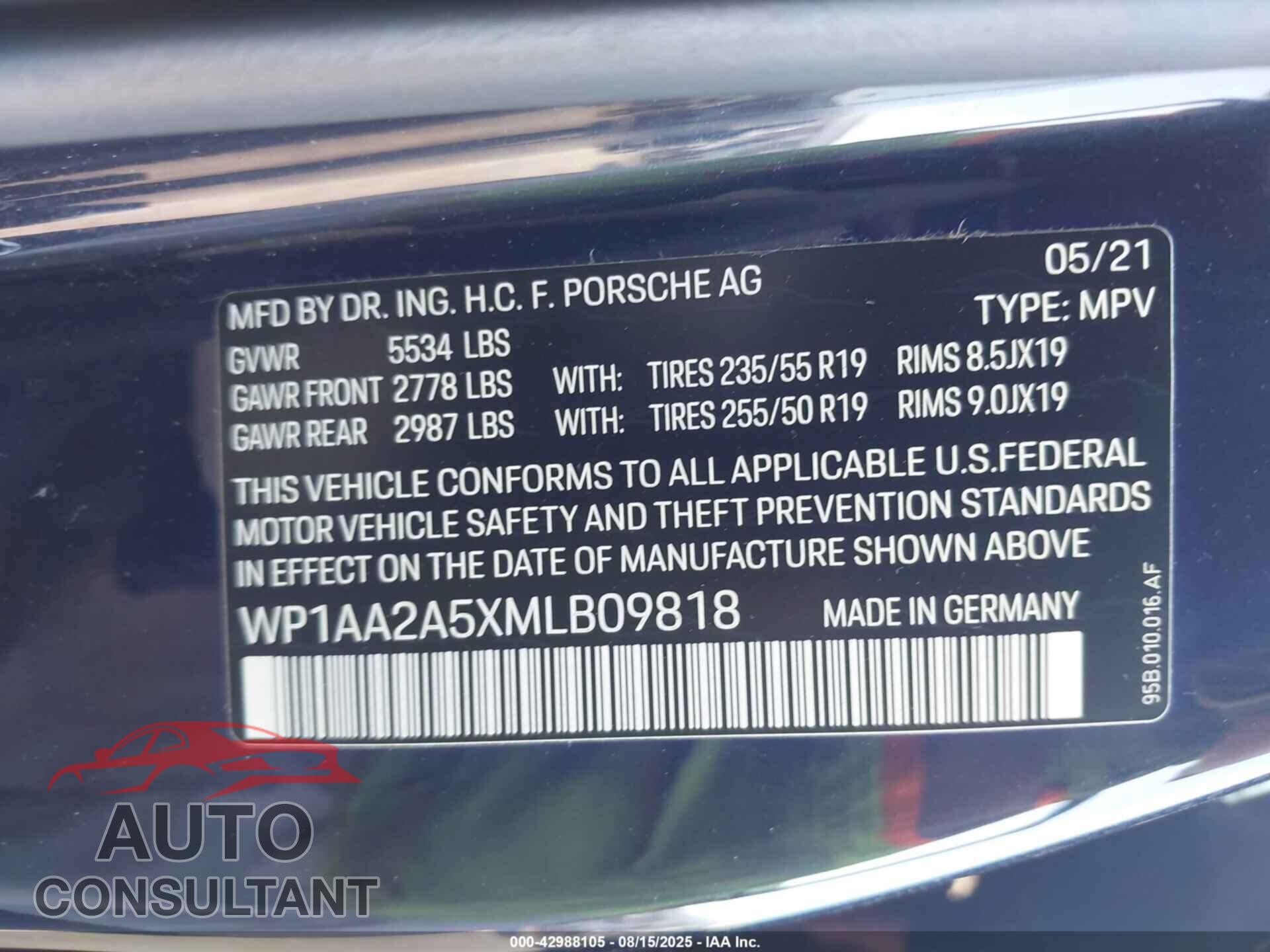 PORSCHE MACAN 2021 - WP1AA2A5XMLB09818