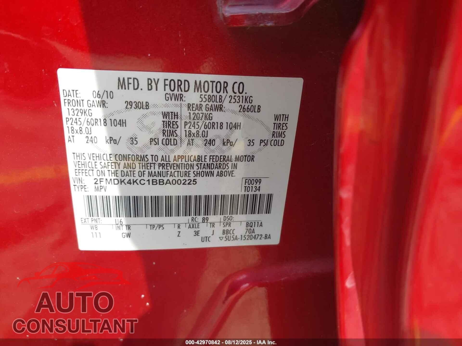 FORD EDGE 2011 - 2FMDK4KC1BBA00225