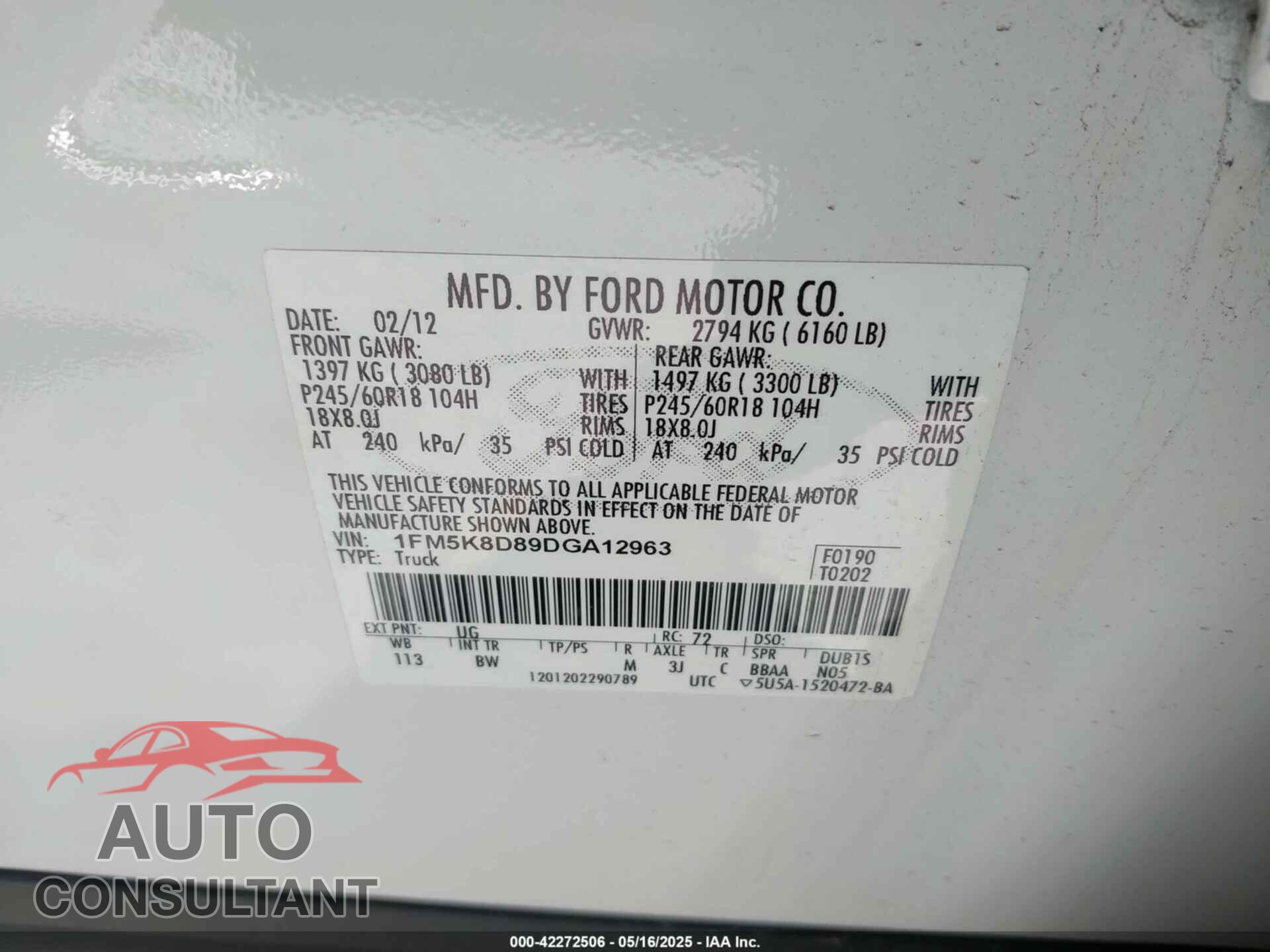 FORD EXPLORER 2013 - 1FM5K8D89DGA12963