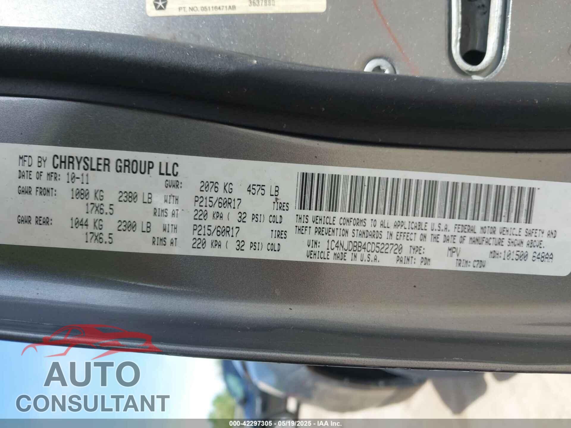 JEEP COMPASS 2012 - 1C4NJDBB4CD522720