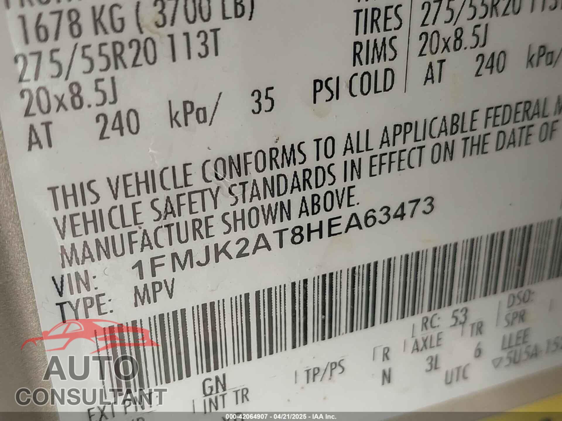 FORD EXPEDITION EL 2017 - 1FMJK2AT8HEA63473