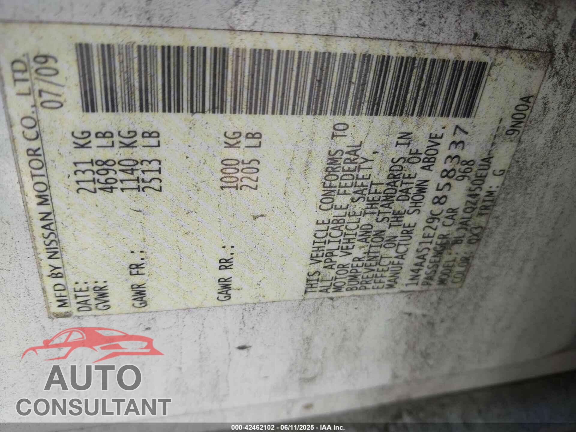 NISSAN MAXIMA 2009 - 1N4AA51E29C858337