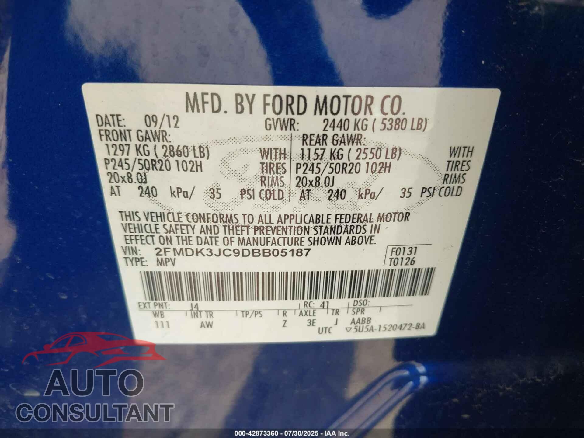 FORD EDGE 2013 - 2FMDK3JC9DBB05187