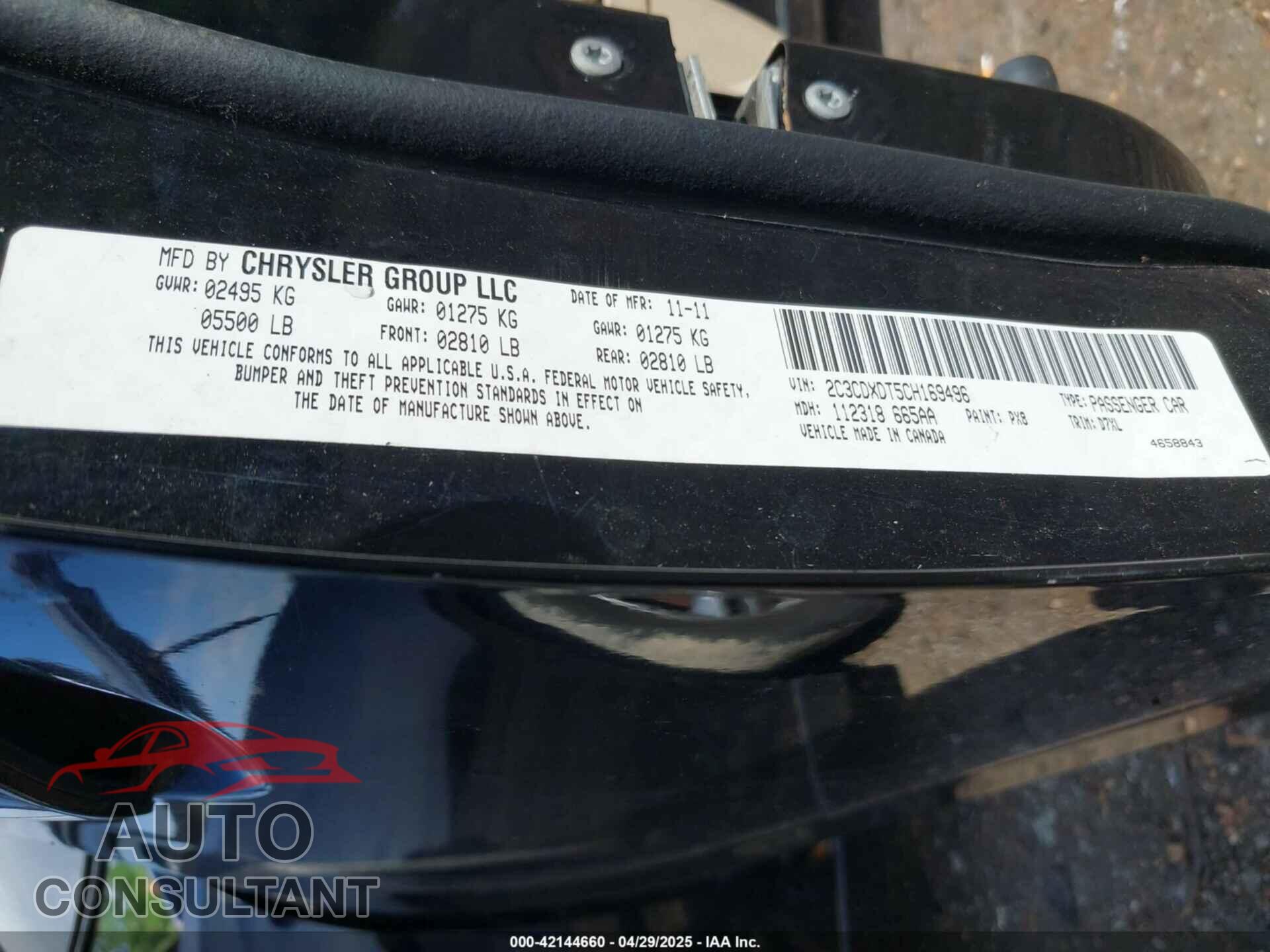 DODGE CHARGER 2012 - 2C3CDXDT5CH169496