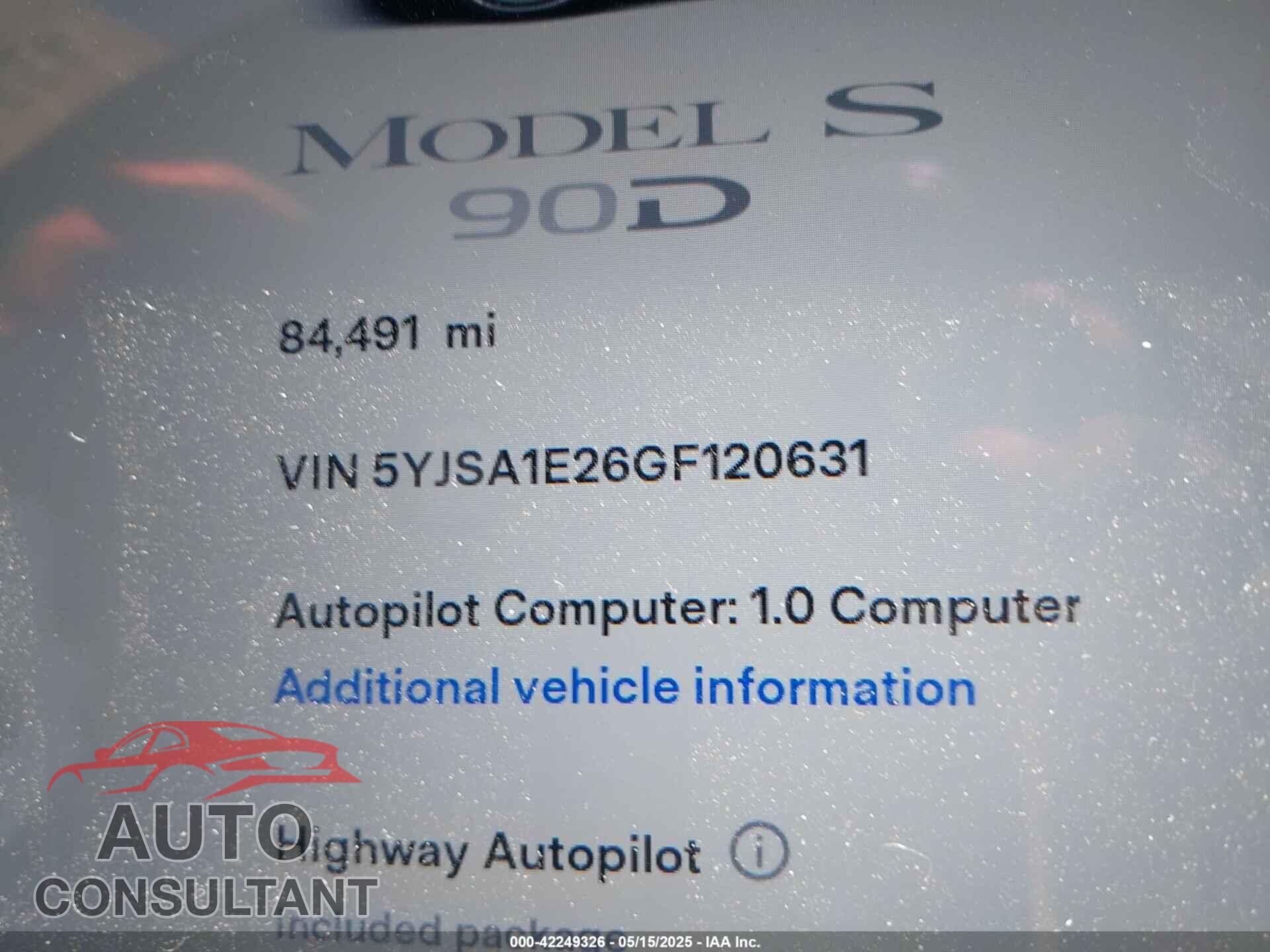 TESLA MODEL S 2016 - 5YJSA1E26GF120631